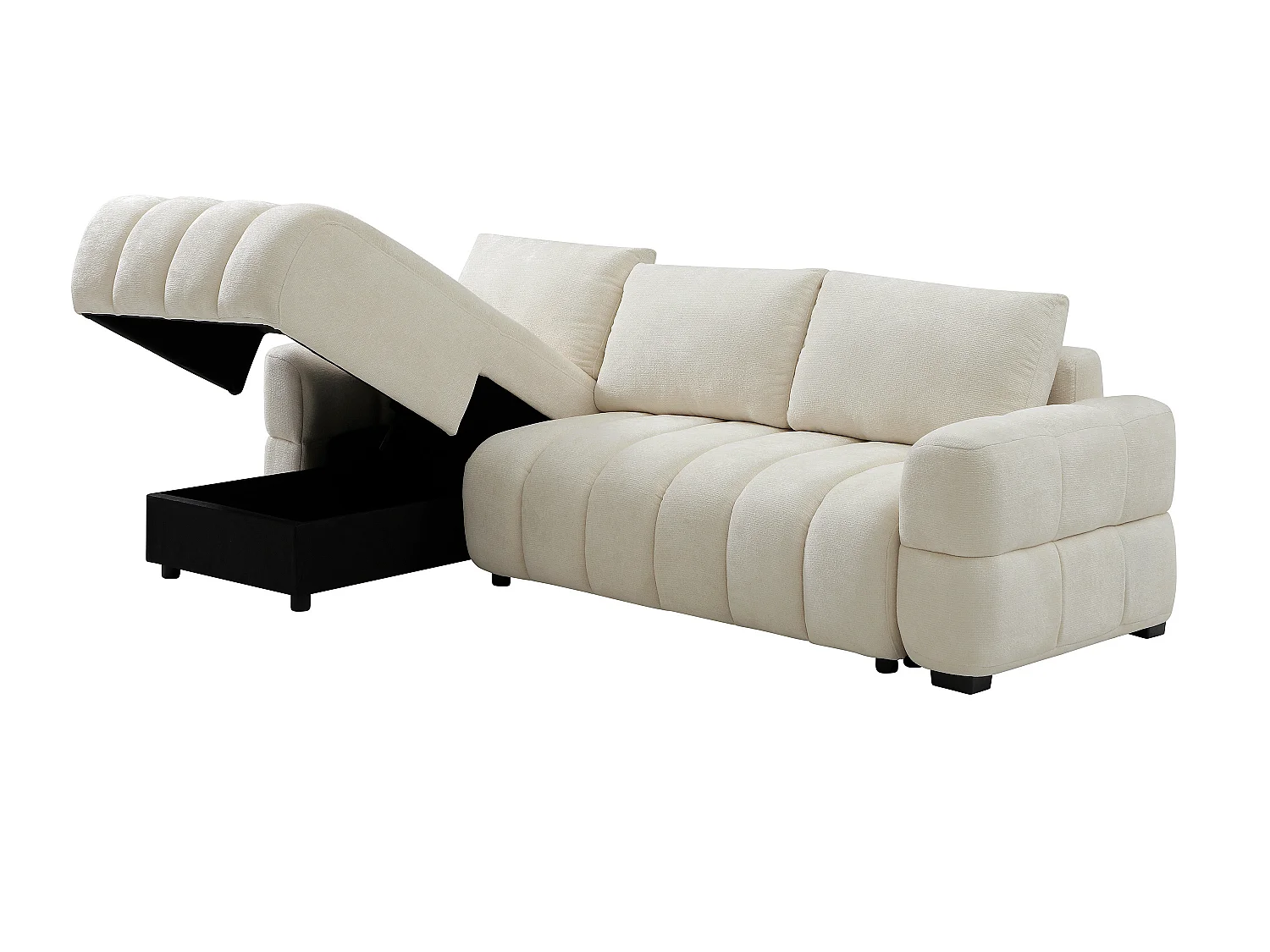 Canapé d'angle gauche convertible en tissu chenille crème CASORU