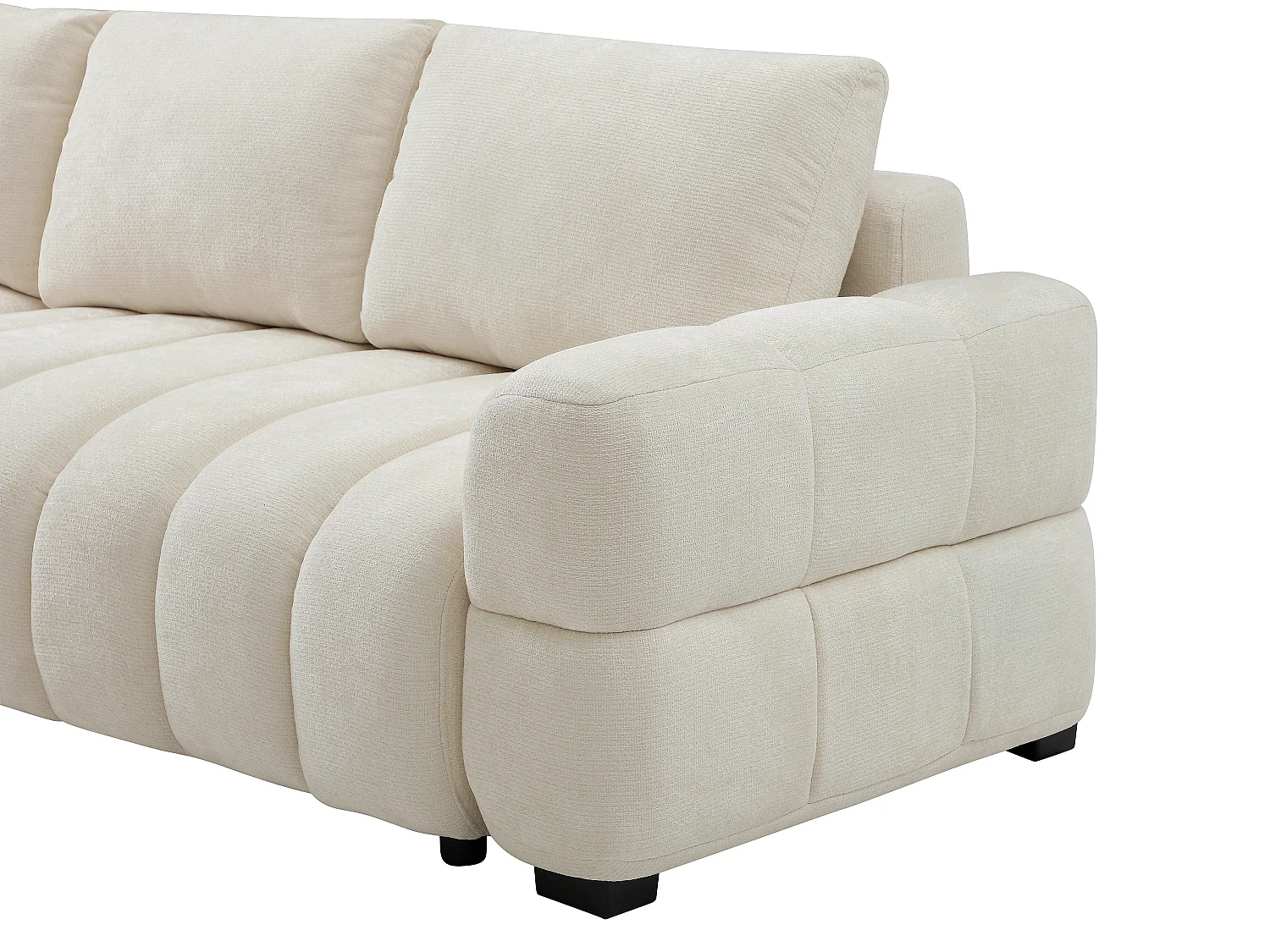 Canapé d'angle gauche convertible en tissu chenille crème CASORU