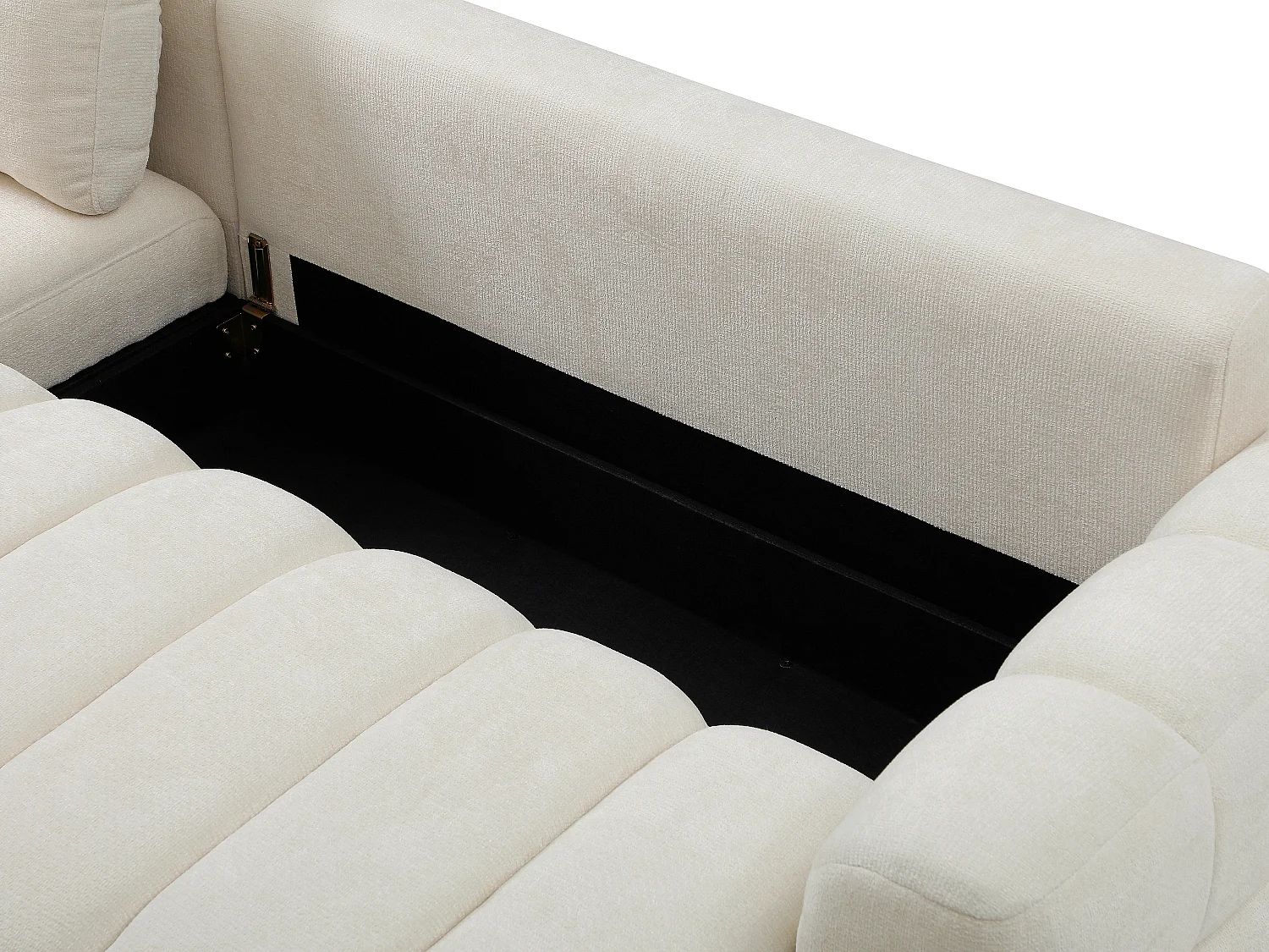Canapé d'angle gauche convertible en tissu chenille crème CASORU