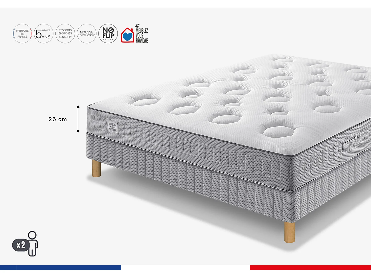 Matelas FLEXION 140x200, ressort ensachés, mi-ferme, H26