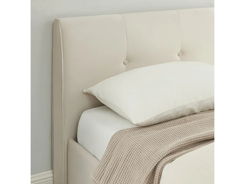Lit coffre SEGURO velours beige crème 90x190 sommier inclus