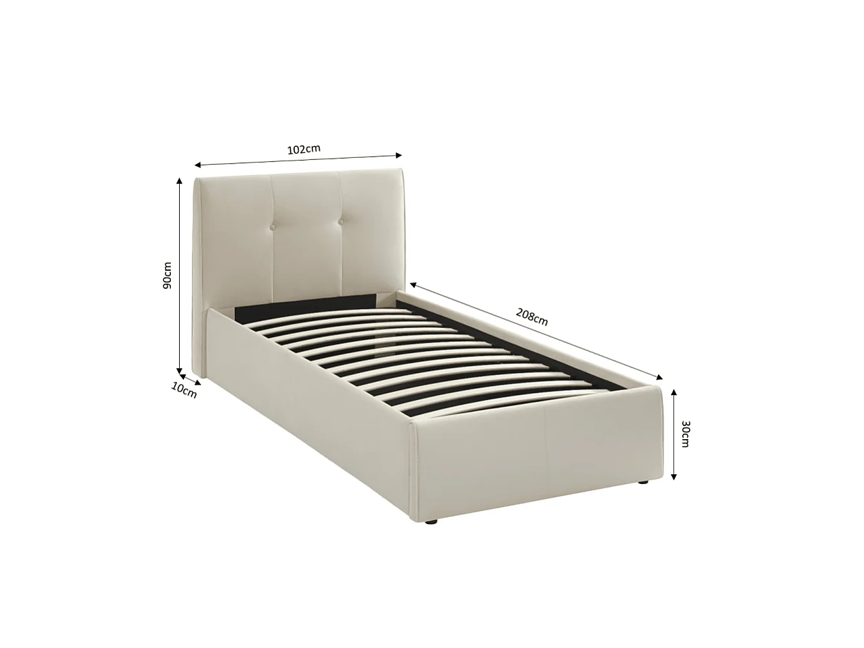 Lit coffre SEGURO velours beige crème 90x190 sommier inclus