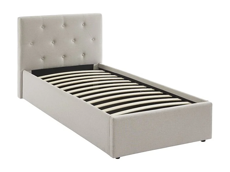Lit coffre BAHIA tissu beige lin 90x190 sommier inclus