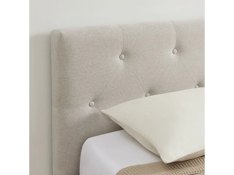 Lit coffre BAHIA tissu beige lin 90x190 sommier inclus