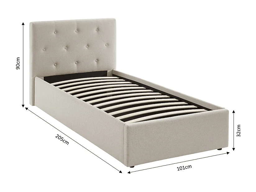 Lit coffre BAHIA tissu beige lin 90x190 sommier inclus