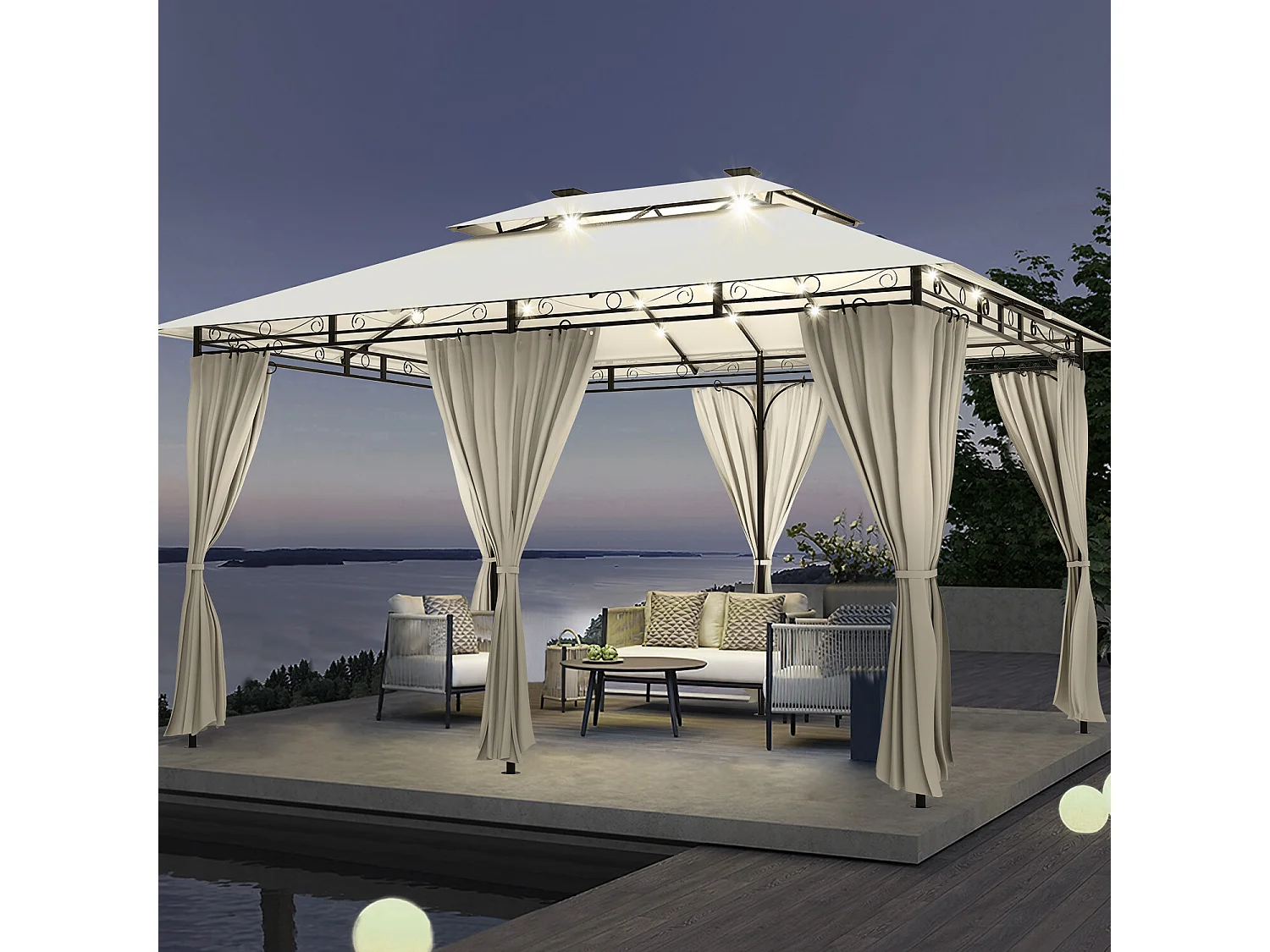 Pavillon imperméable, pavillon de jardin pop-up, parasol avec éclairage LED