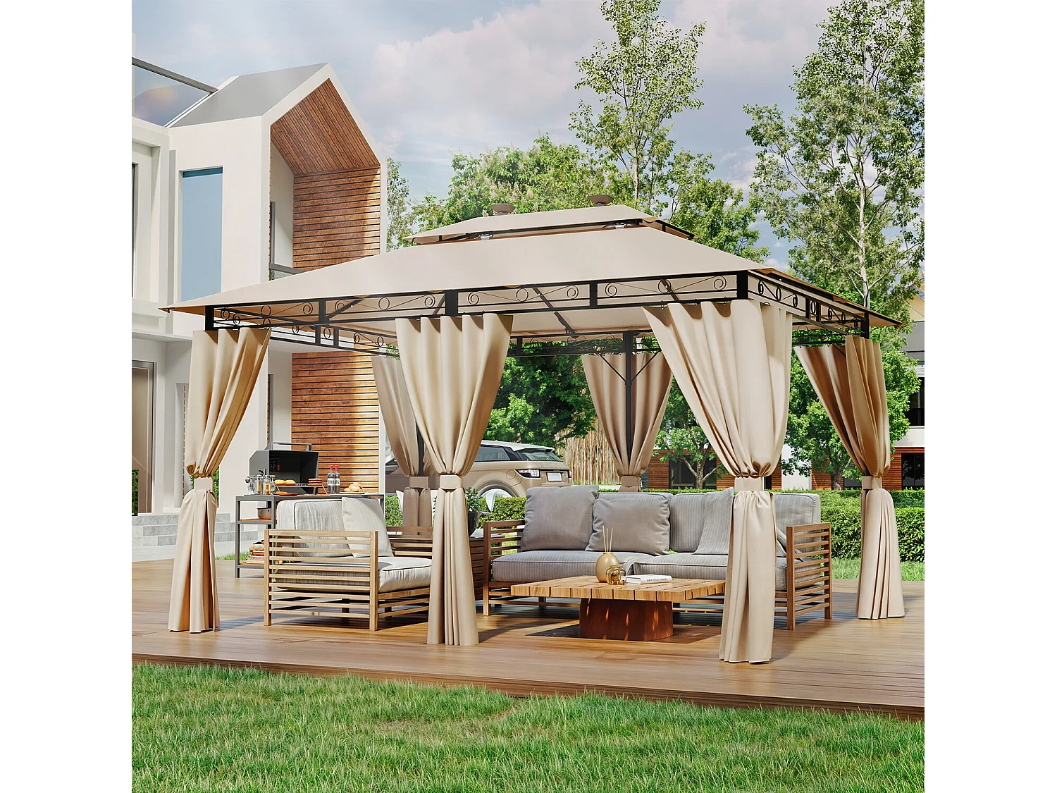 Pavillon imperméable, pavillon de jardin pop-up, parasol avec éclairage LED