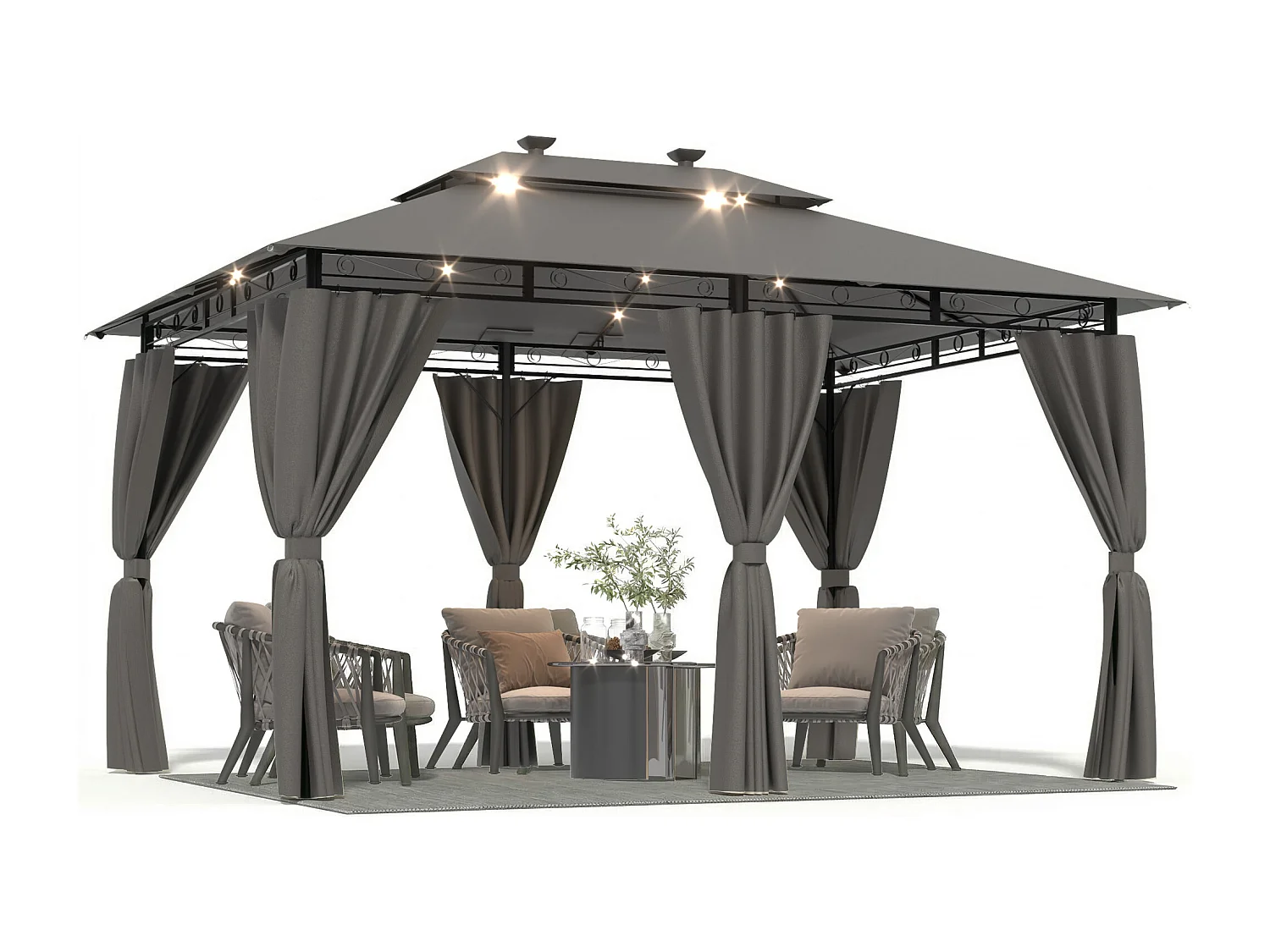 Gunji Pavillon 3x/4m LED – Pavillon de jardin design, tente de fête, tente de jardin