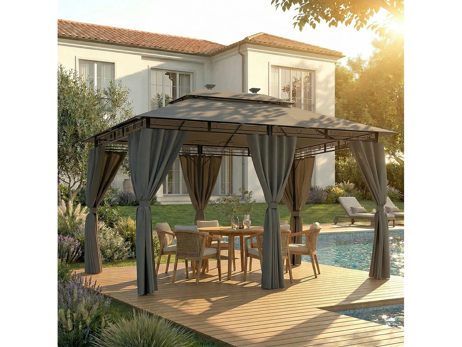 Gunji Pavillon 3x/4m LED – Pavillon de jardin design, tente de fête, tente de jardin