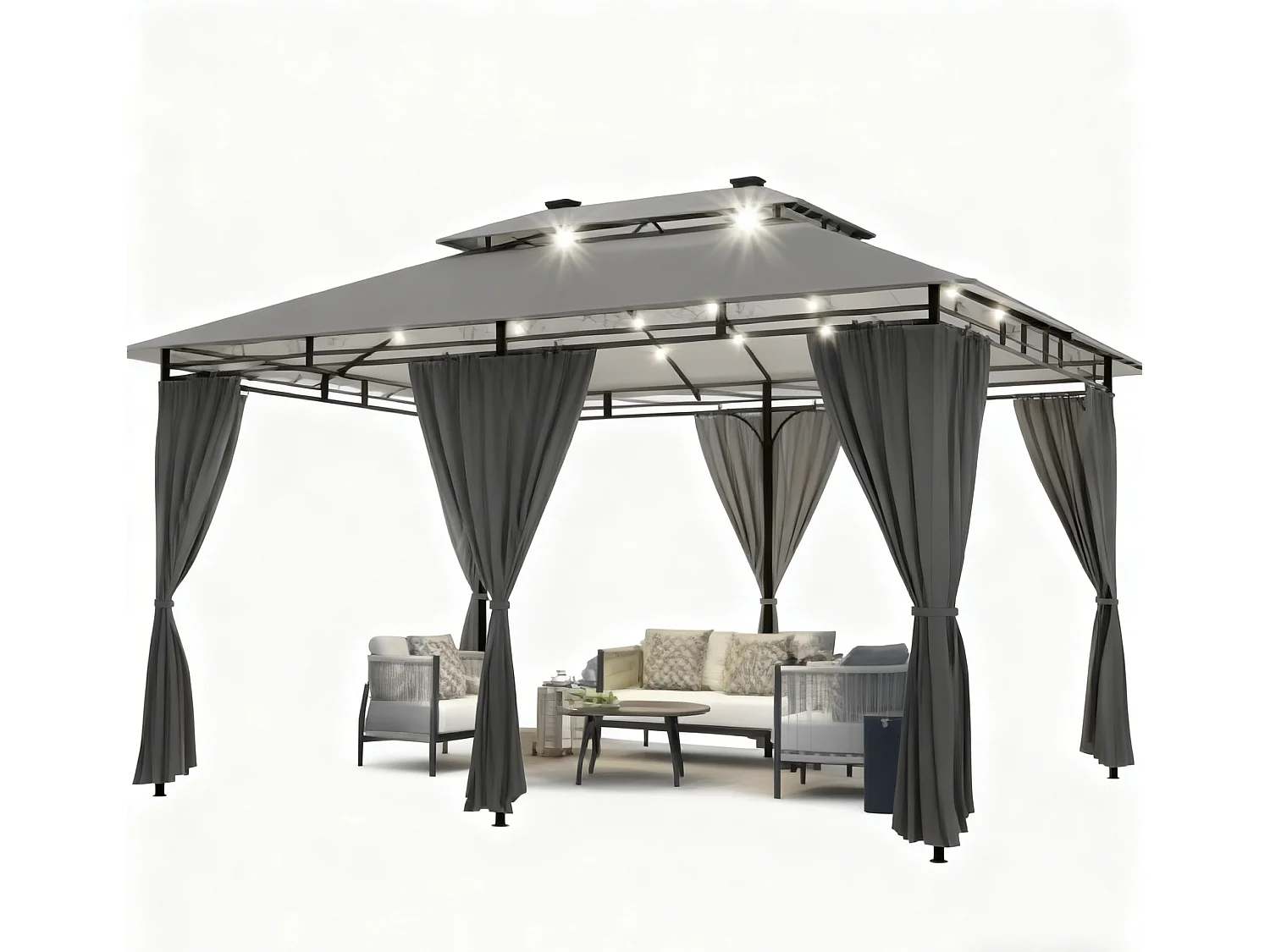 Pavillon imperméable, pavillon de jardin pop-up, parasol avec éclairage LED