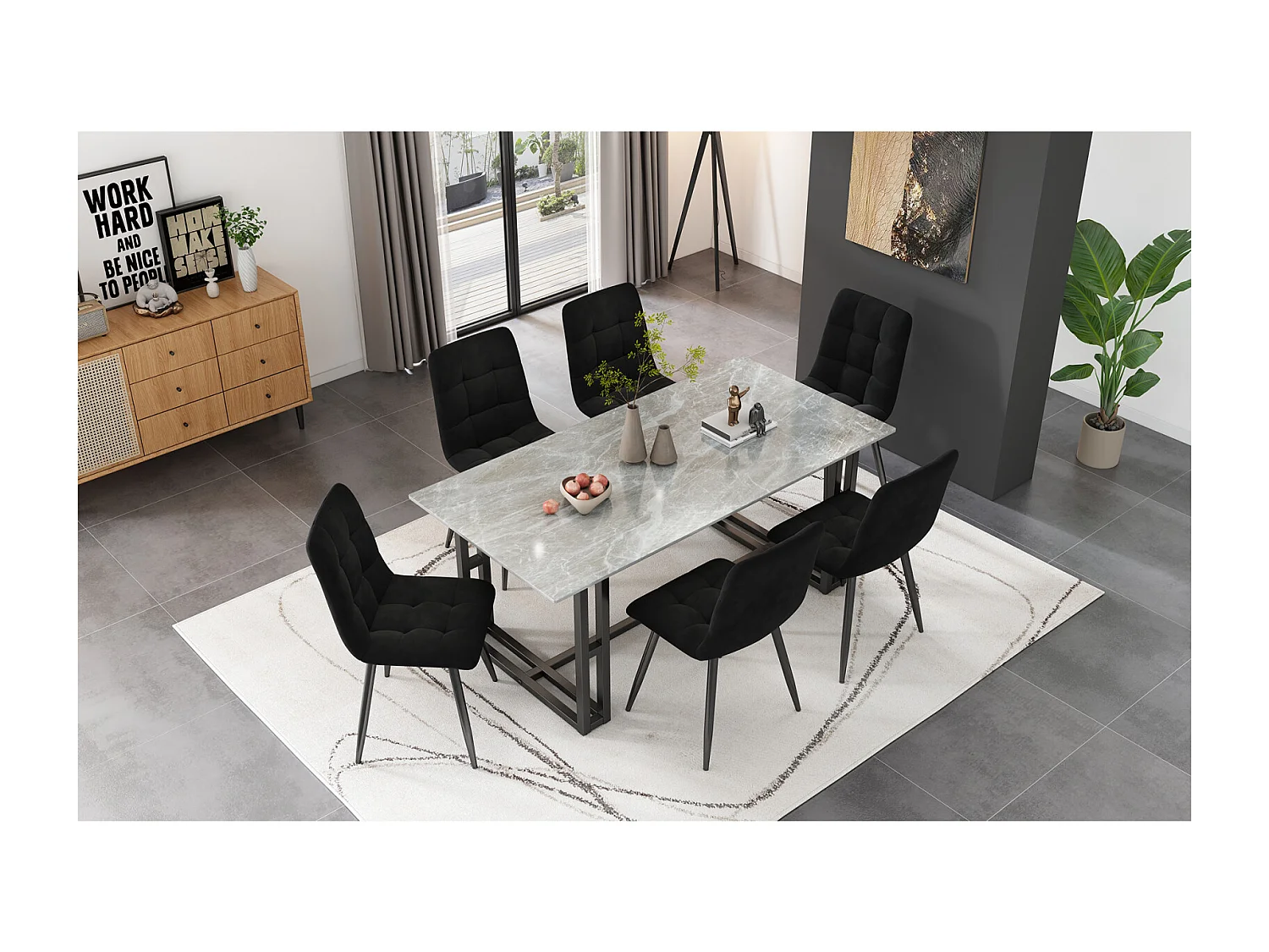 44 x 41 x 86 cm - Chaise à manger avec dossier - Cadre métallique de siège en velours - 4 pièces - noir