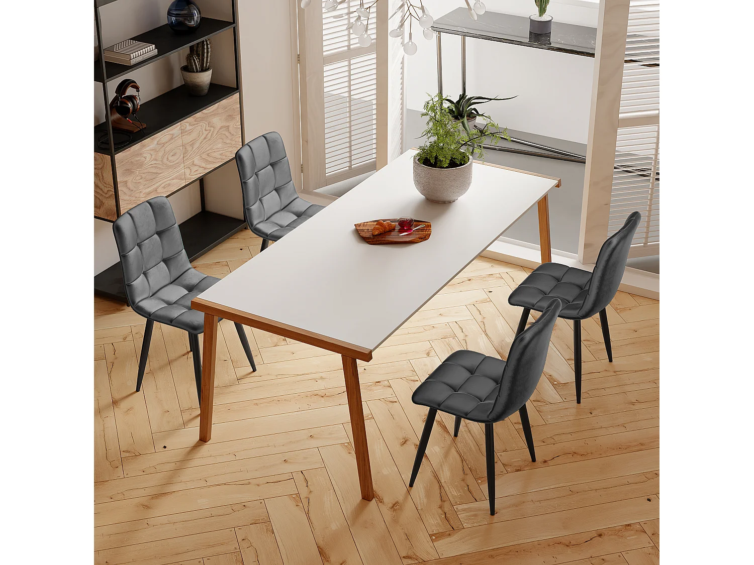 Chaise rembourrée avec dos - 44 x 41 x 86 cm - Cadre métallique de siège en velours - 4 pièces - gris