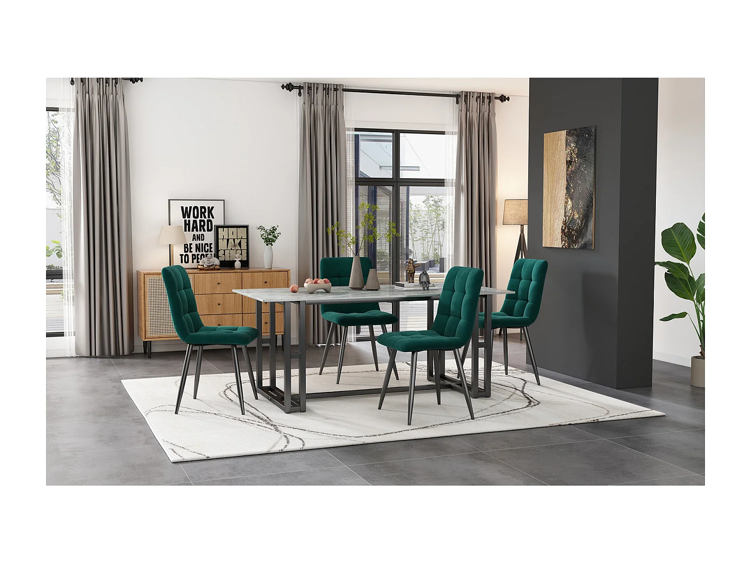 44 x 41 x 86 cm - Chaise à manger avec dossier - Siège en velours Cadre métallique - 4pcs - vert