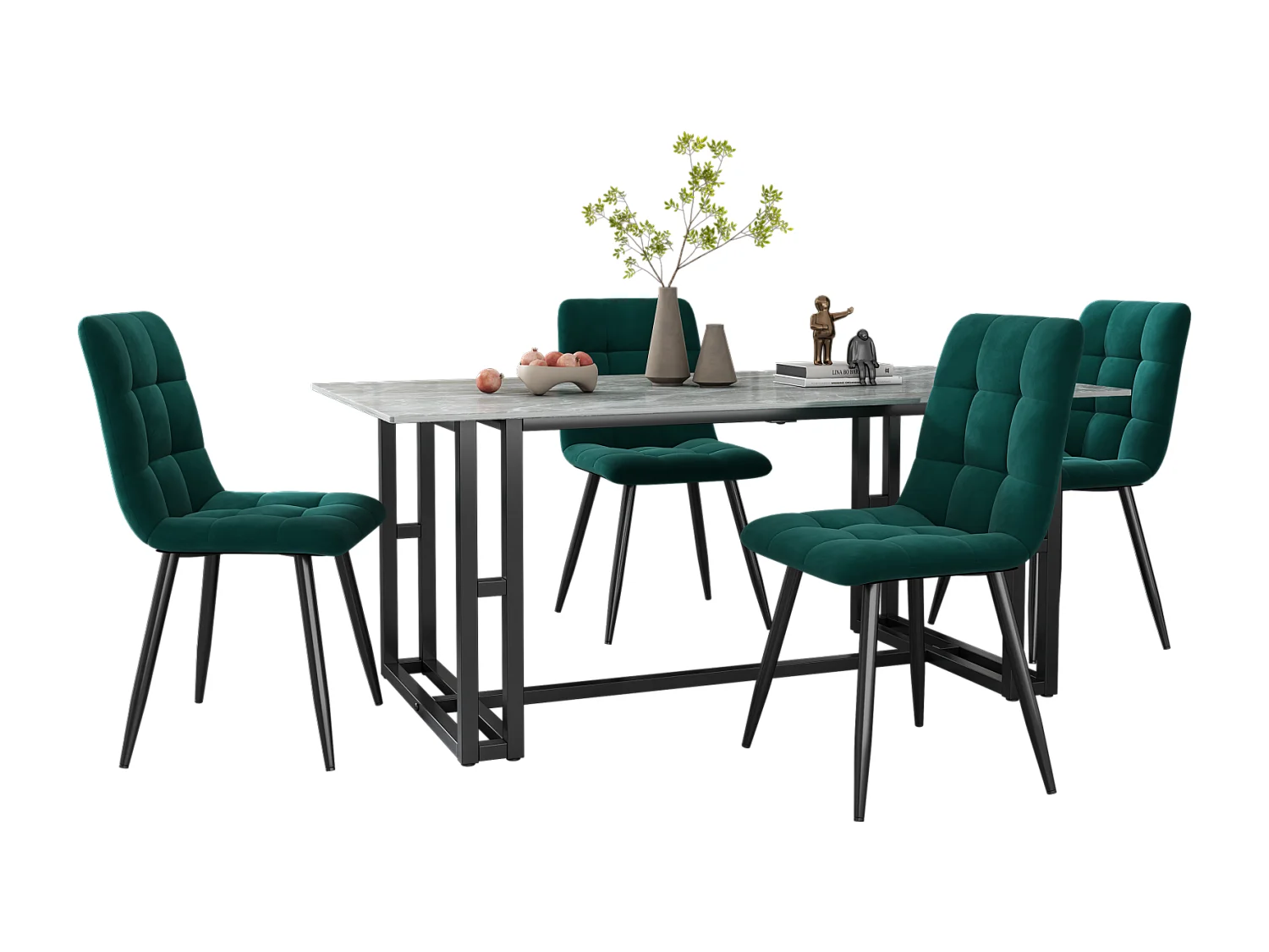 44 x 41 x 86 cm - Chaise à manger avec dossier - Siège en velours Cadre métallique - 4pcs - vert