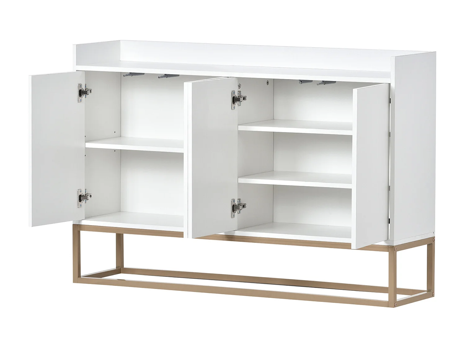 120 × 30 × 80 cm, Cabinet de rangement multifonctionnel - 4 portes Sideboard - sans poignée et base métallique - blanc