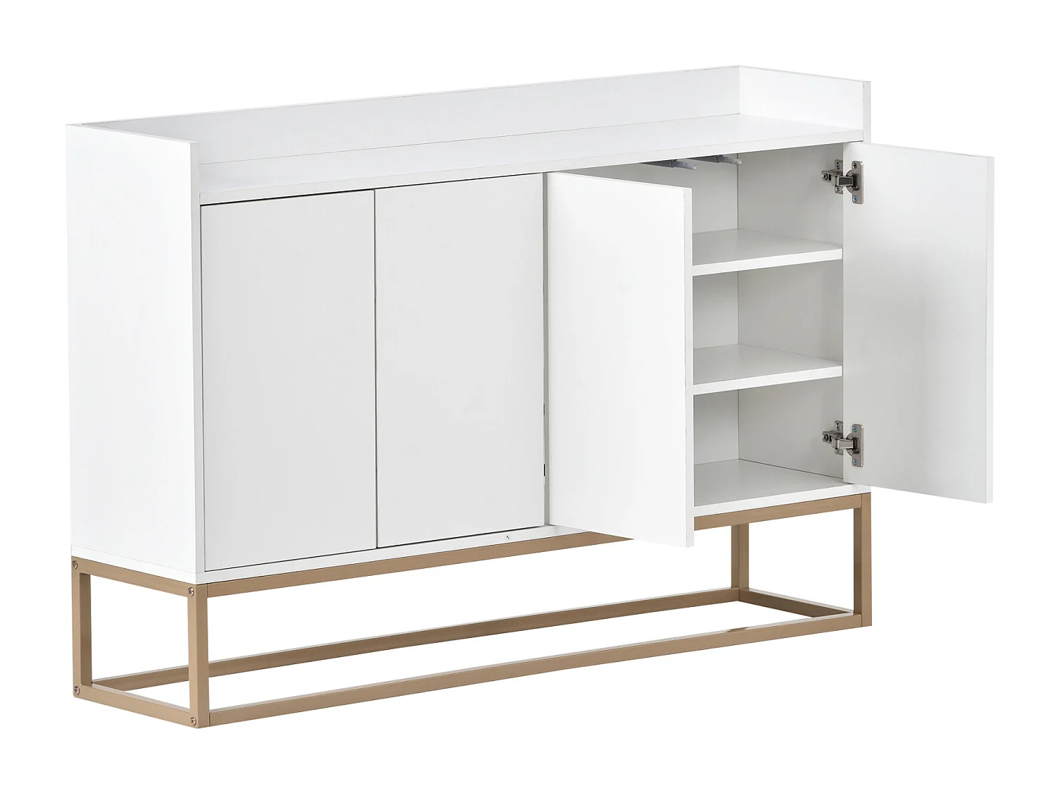 120 × 30 × 80 cm, Cabinet de rangement multifonctionnel - 4 portes Sideboard - sans poignée et base métallique - blanc