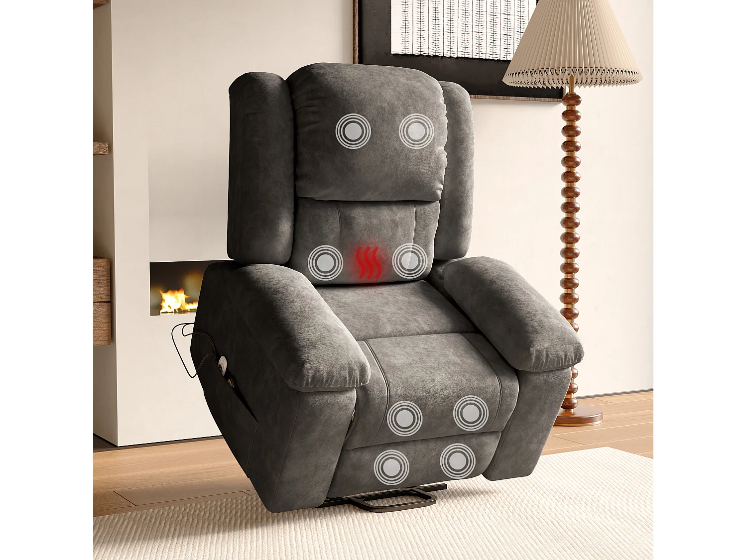 Chaise longue - 93 x 83 x 106 cm - avec fonction de chauffage massage à 8 points - Réglable - Apportepied - gris