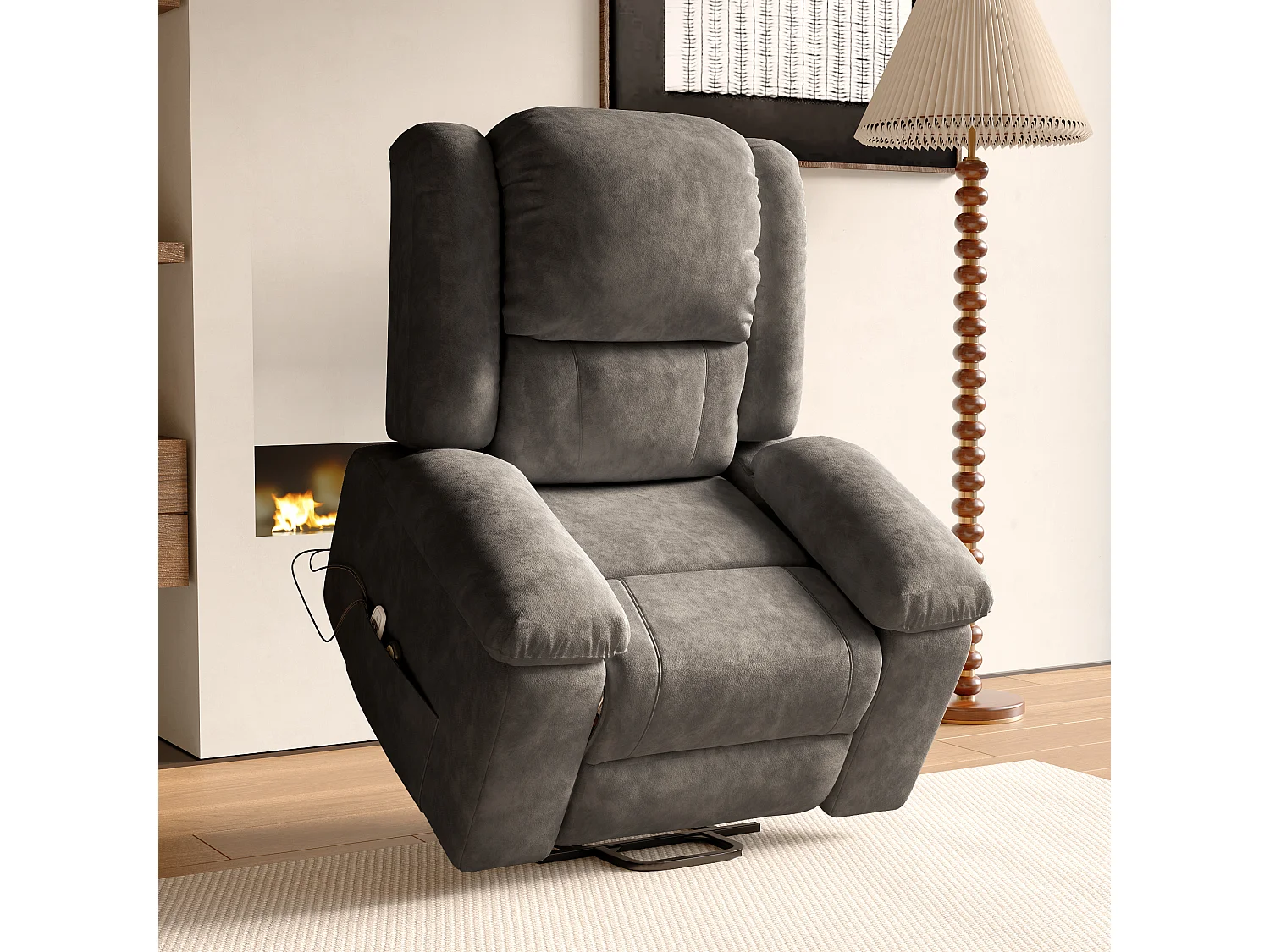 Chaise longue - 93 x 83 x 106 cm - avec fonction de chauffage massage à 8 points - Réglable - Apportepied - gris