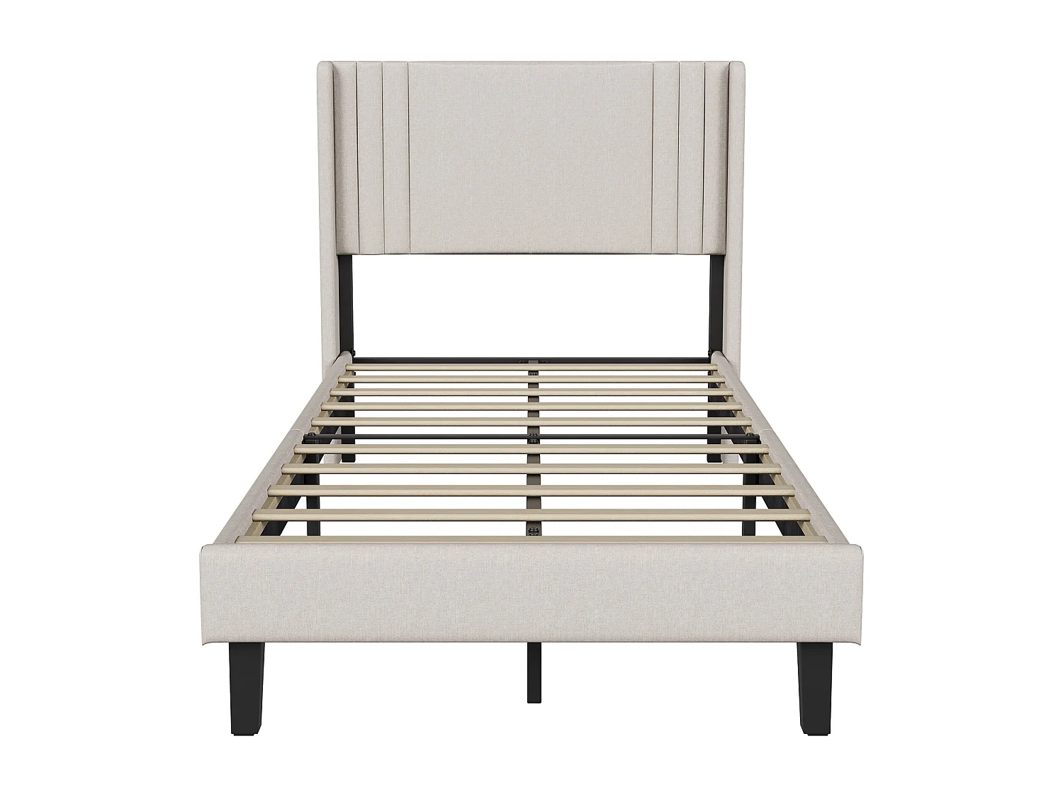 Lit rembourré avec base à lames - 90 x 200 cm - beige - Lin