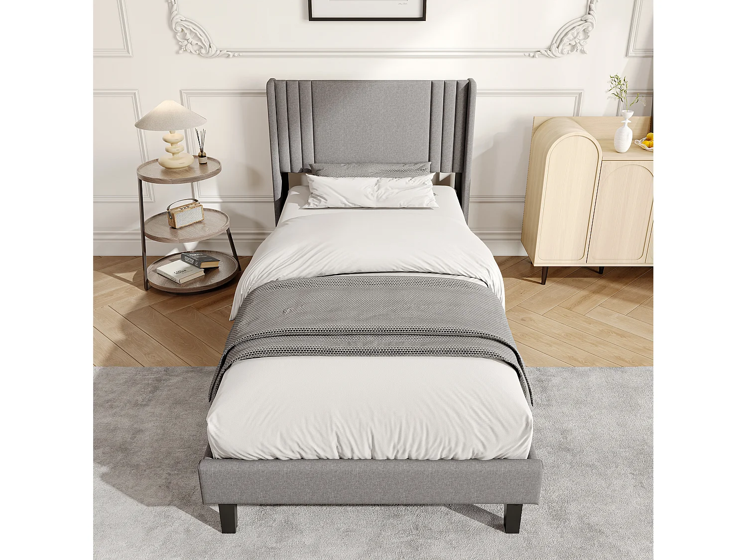 90 x 200 cm - Cadre de lit- gris - Lin - avec base à lames