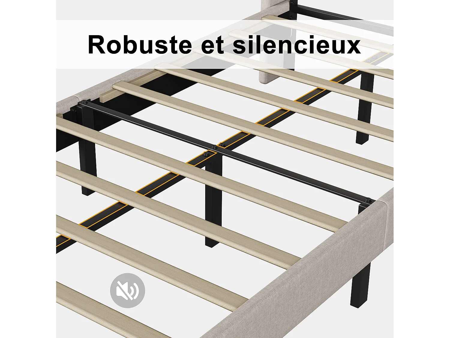 90 x 200 cm - Cadre de lit- beige - Lin - avec base à lames