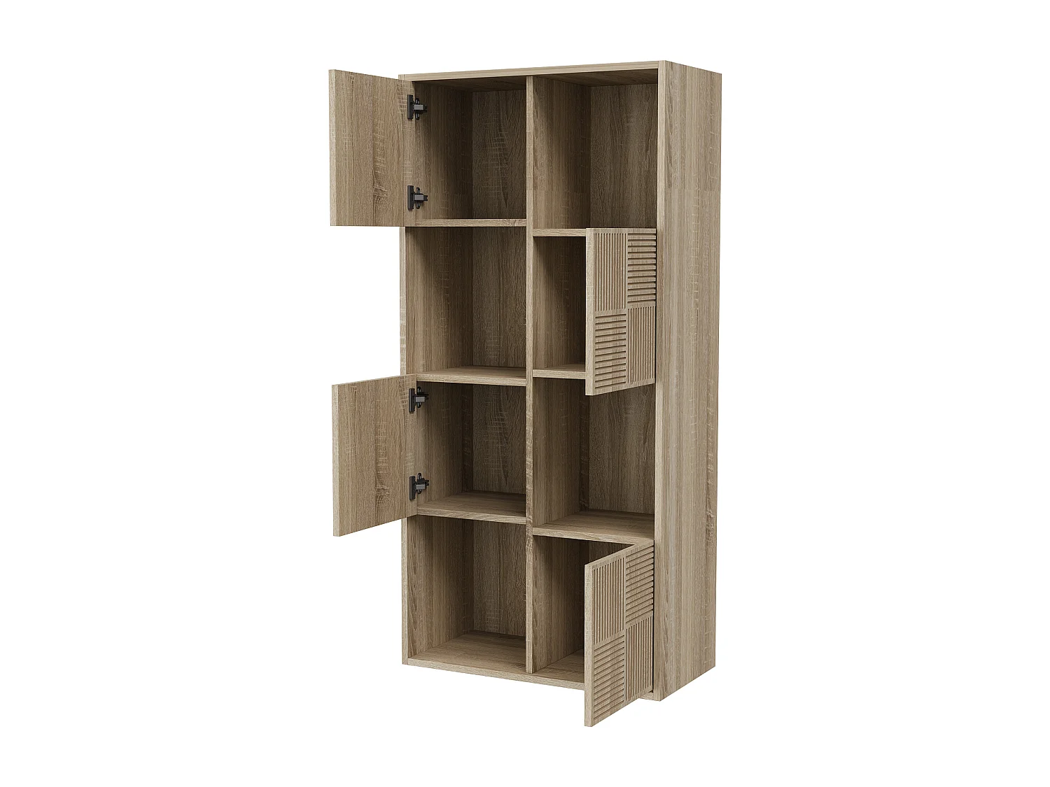 125 x 30 x 60 cm - Bibliothèque - avec 4 compartiments ouverts et 4 compartiments fermés - Utilisation horizontale verticale - kaki