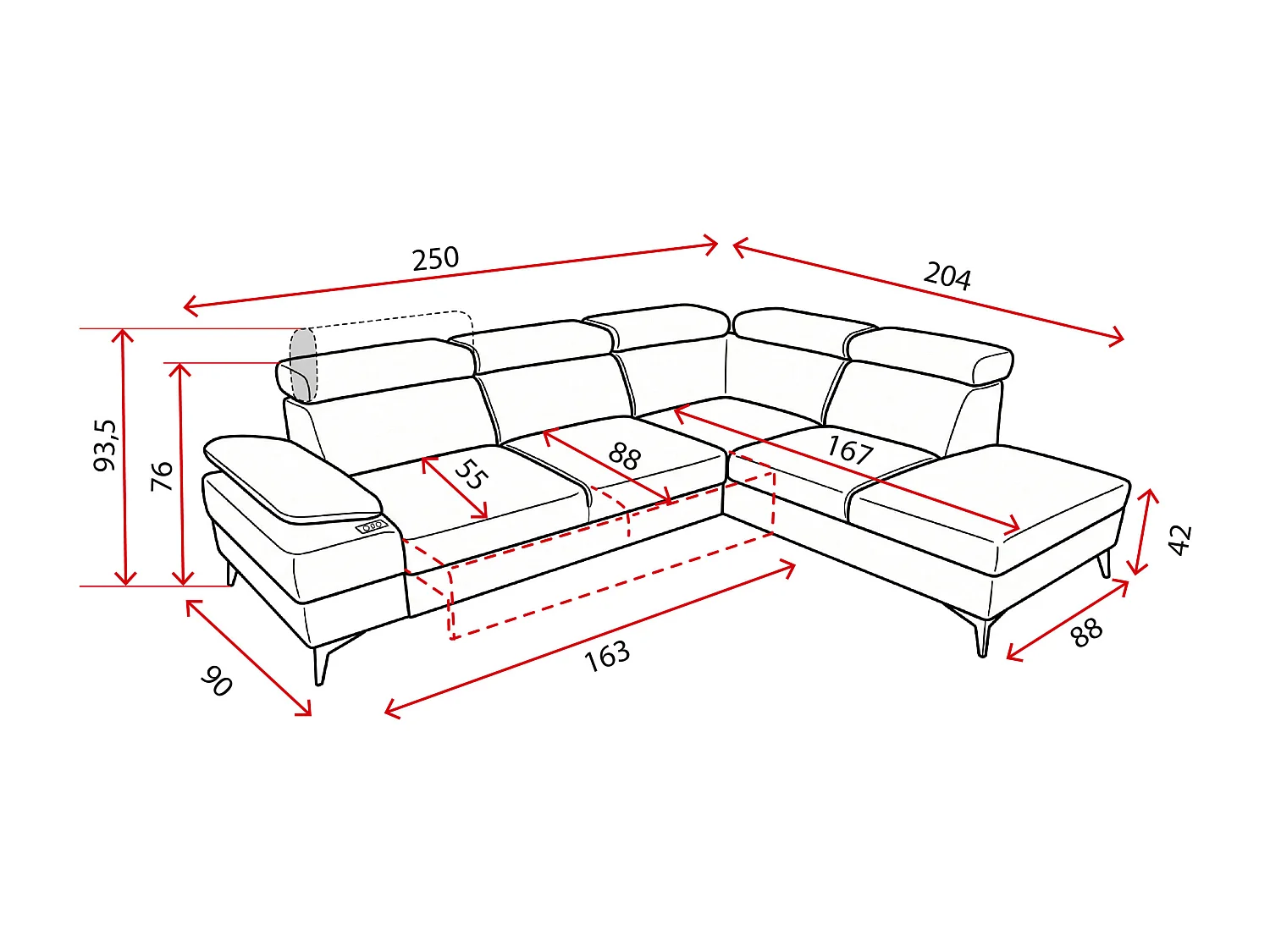 Moderne hoekbank Vigo met RELAX-functie en verstelbare hoofdsteunen – ideaal voor de woonkamer