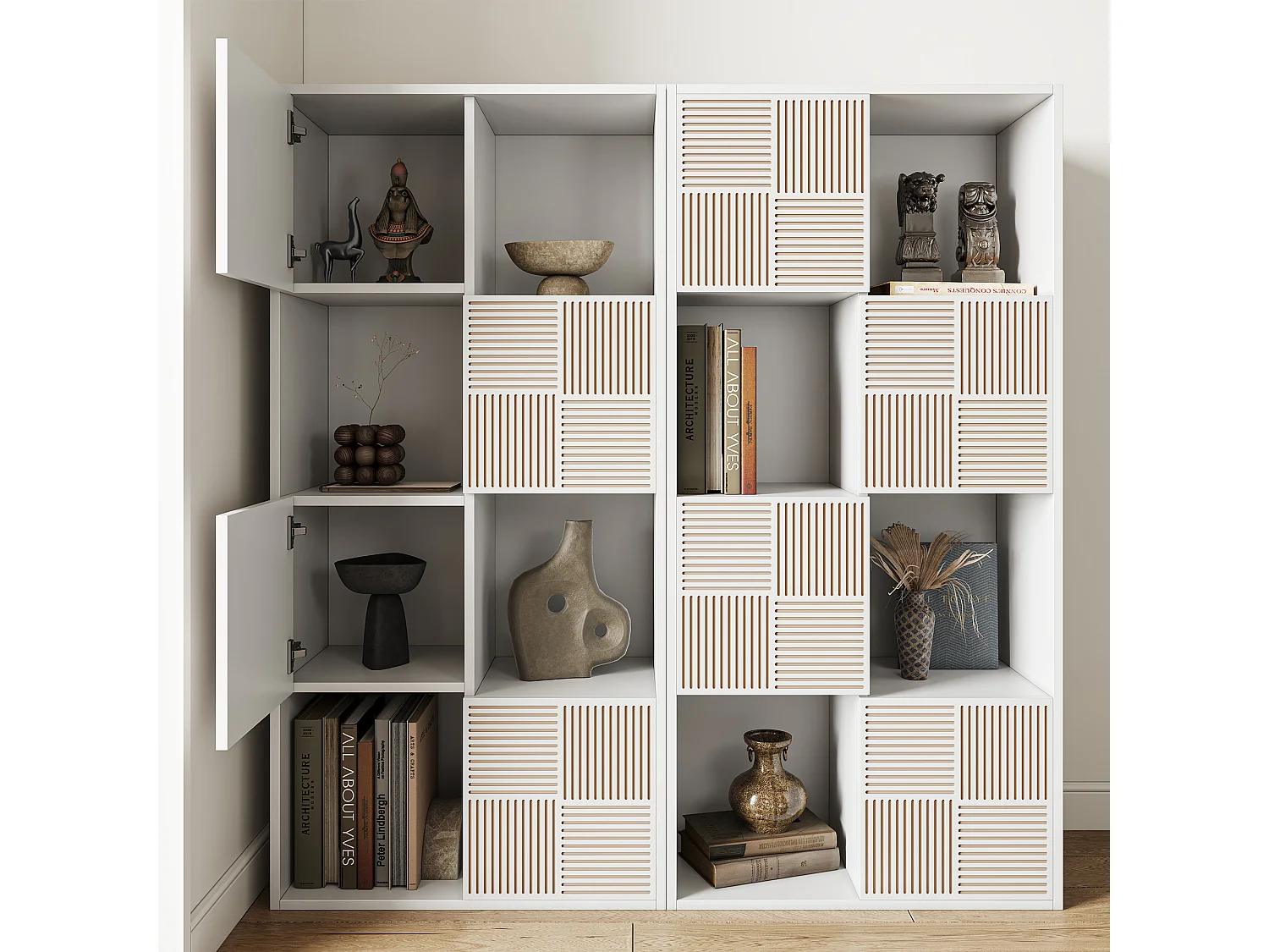 Étagère à cube - 125 x 30 x 60 cm - avec 8 compartiments et grille avant - Utilisation horizontale verticale - Blanc