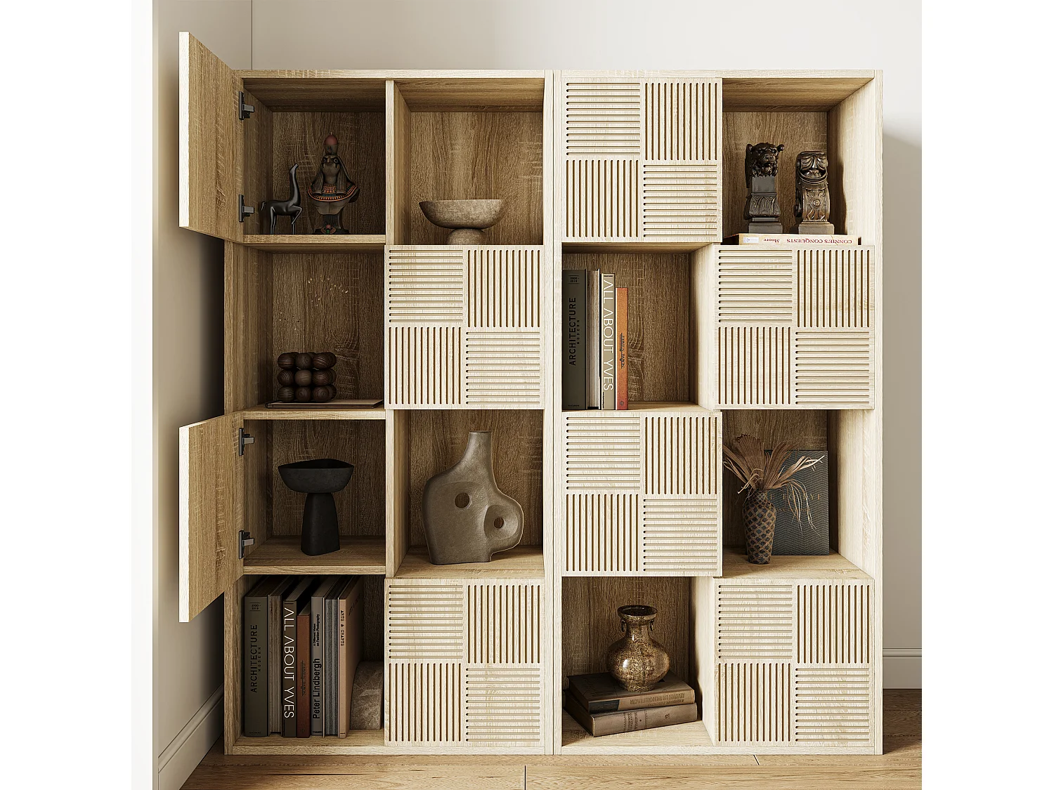 Étagère à cube - 125 x 30 x 60 cm - avec 8 compartiments et grille avant - Utilisation horizontale verticale - kaki