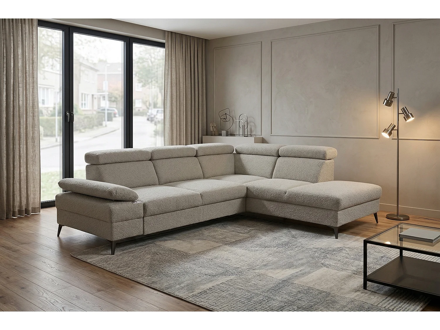 Canapé d’angle moderne Vigo avec fonction RELAX et appuie-têtes réglables – idéal pour le salon