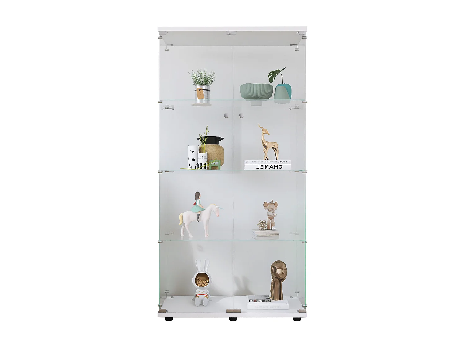Vitrine debout au sol - 164,34 × 36,32 × 80,52 cm - avec 4 étagères 2 portes et serrure - verre trempé transparent - Blanc