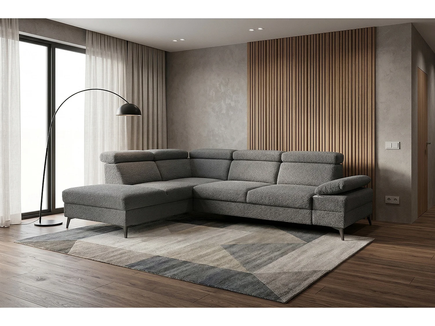 Canapé d’angle moderne Vigo avec fonction RELAX et appuie-têtes réglables – idéal pour le salon