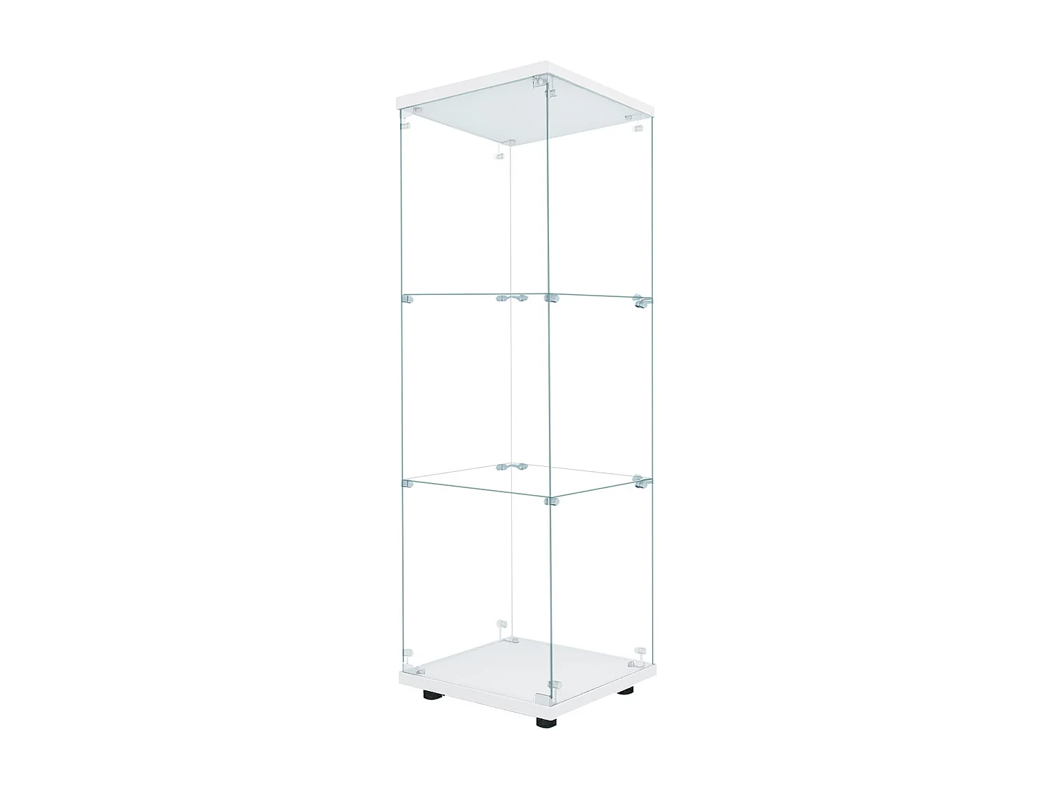 Armoire à 3 couches - 42 x 36x 125 cm - avec LED et serrure - Verre transparent - blanc
