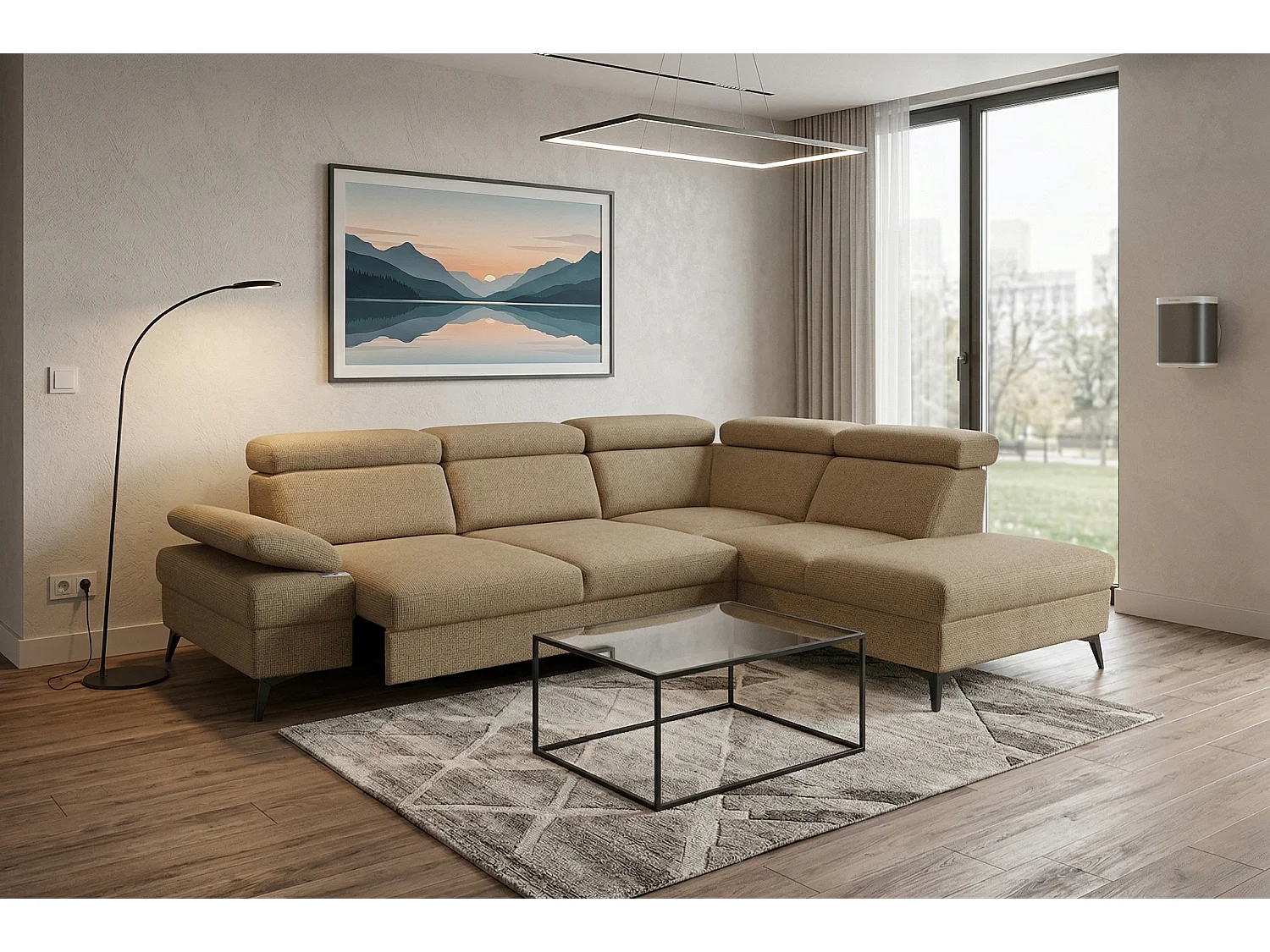 Canapé d’angle moderne Vigo avec fonction RELAX et appuie-têtes réglables – idéal pour le salon