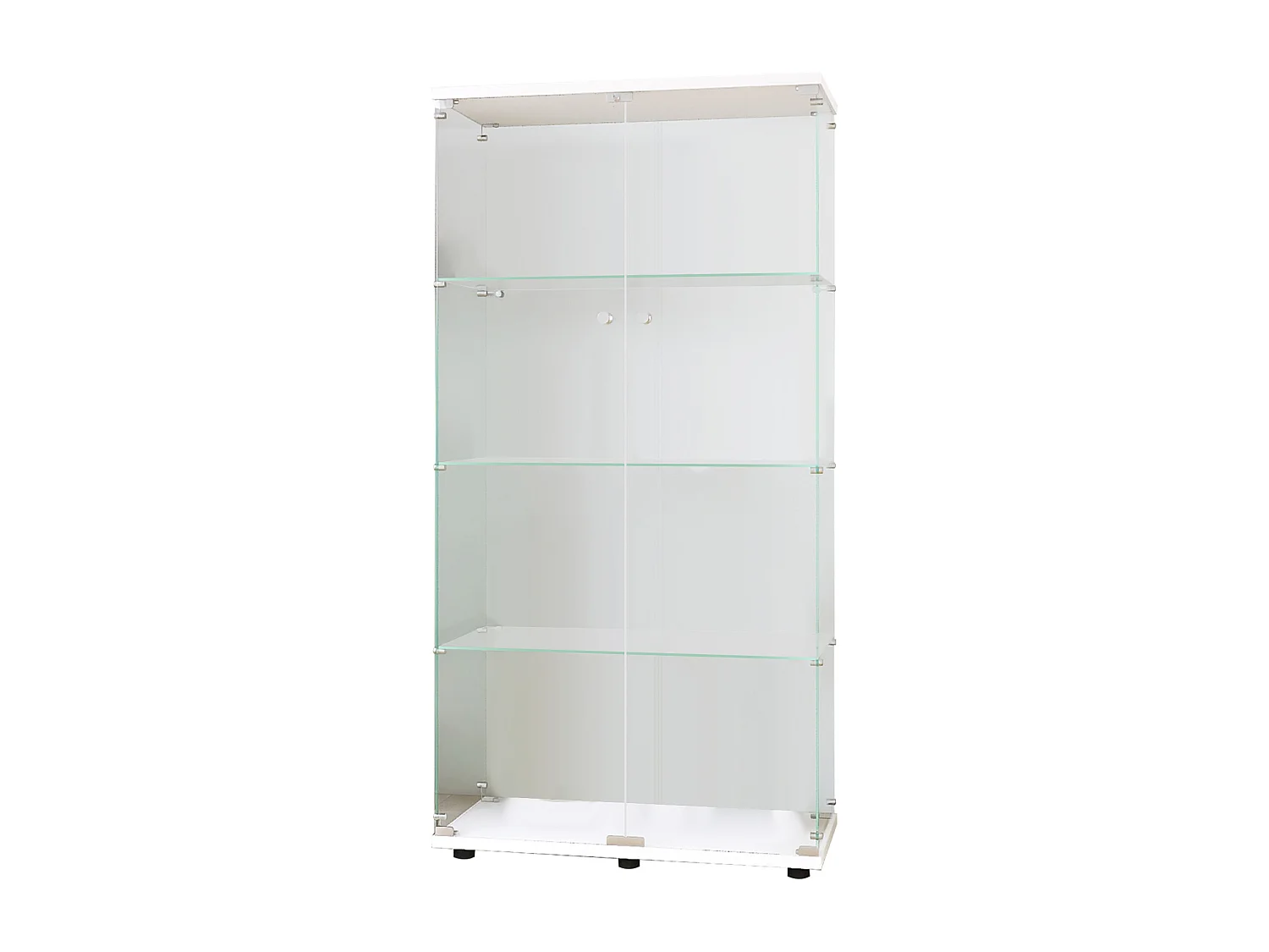 Étiquette Curio debout au sol - 164.34 × 36.32 × 80.52 cm - avec 4 étagères 2 portes - verre trempé transparent - Blanc