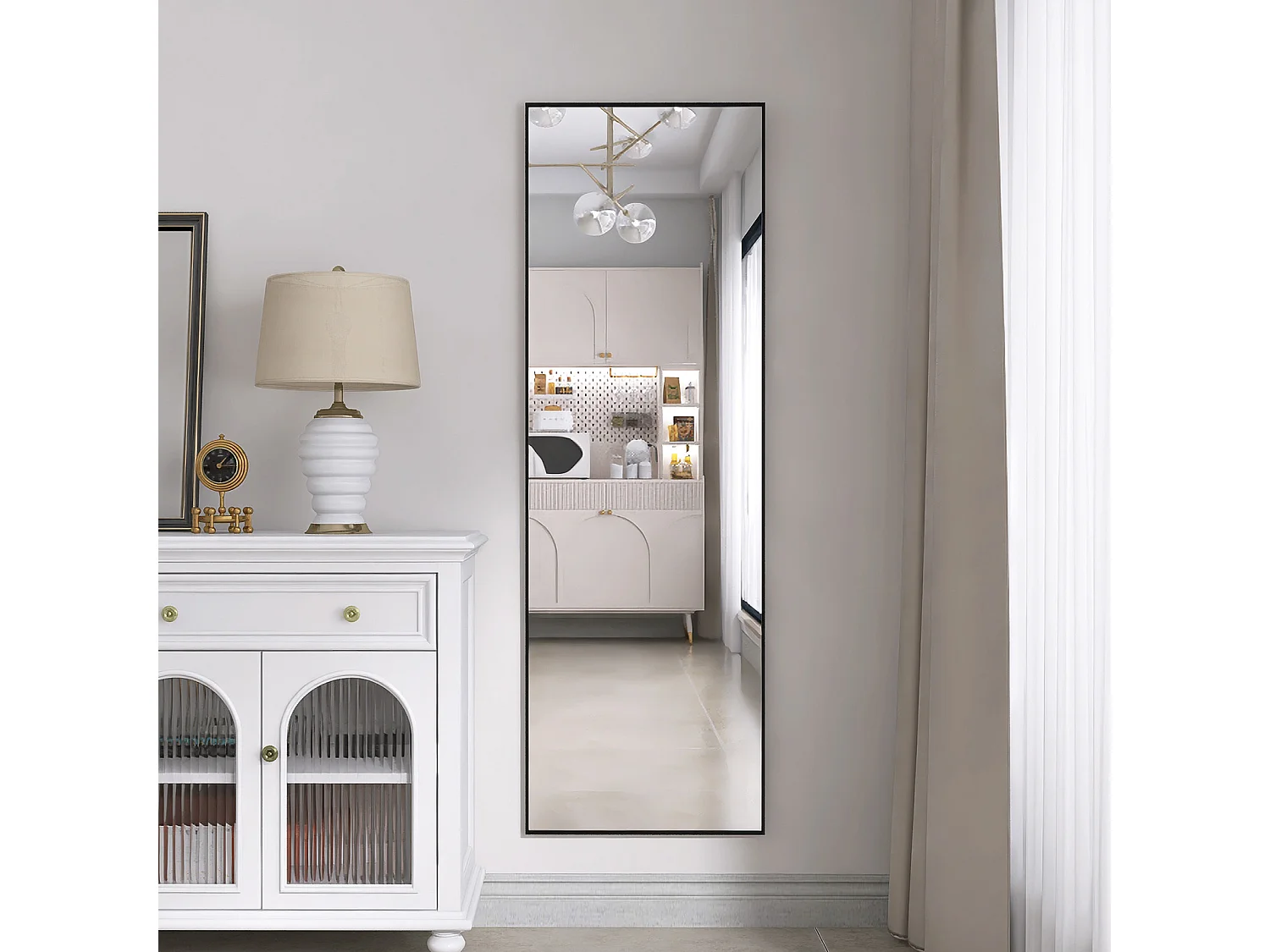 162 x 53 cm Miroir debout - Miroir rectangulaire pleine longueur - avec cadre en aluminium - noir