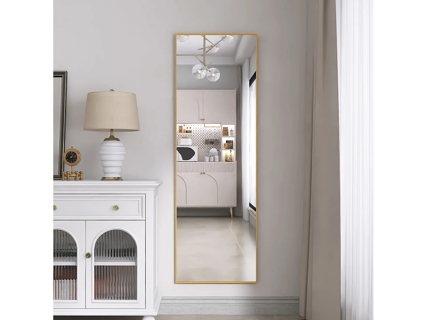 162 x 53 cm Miroir debout - Miroir rectangulaire pleine longueur - avec cadre en aluminium - Or