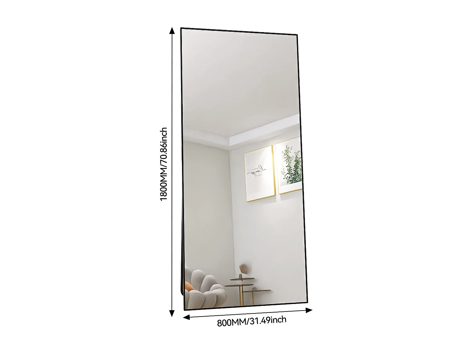 180 x 80 cm Miroir debout au sol - Rectangle Miroir à corps complet - avec cadre en aluminium - noir