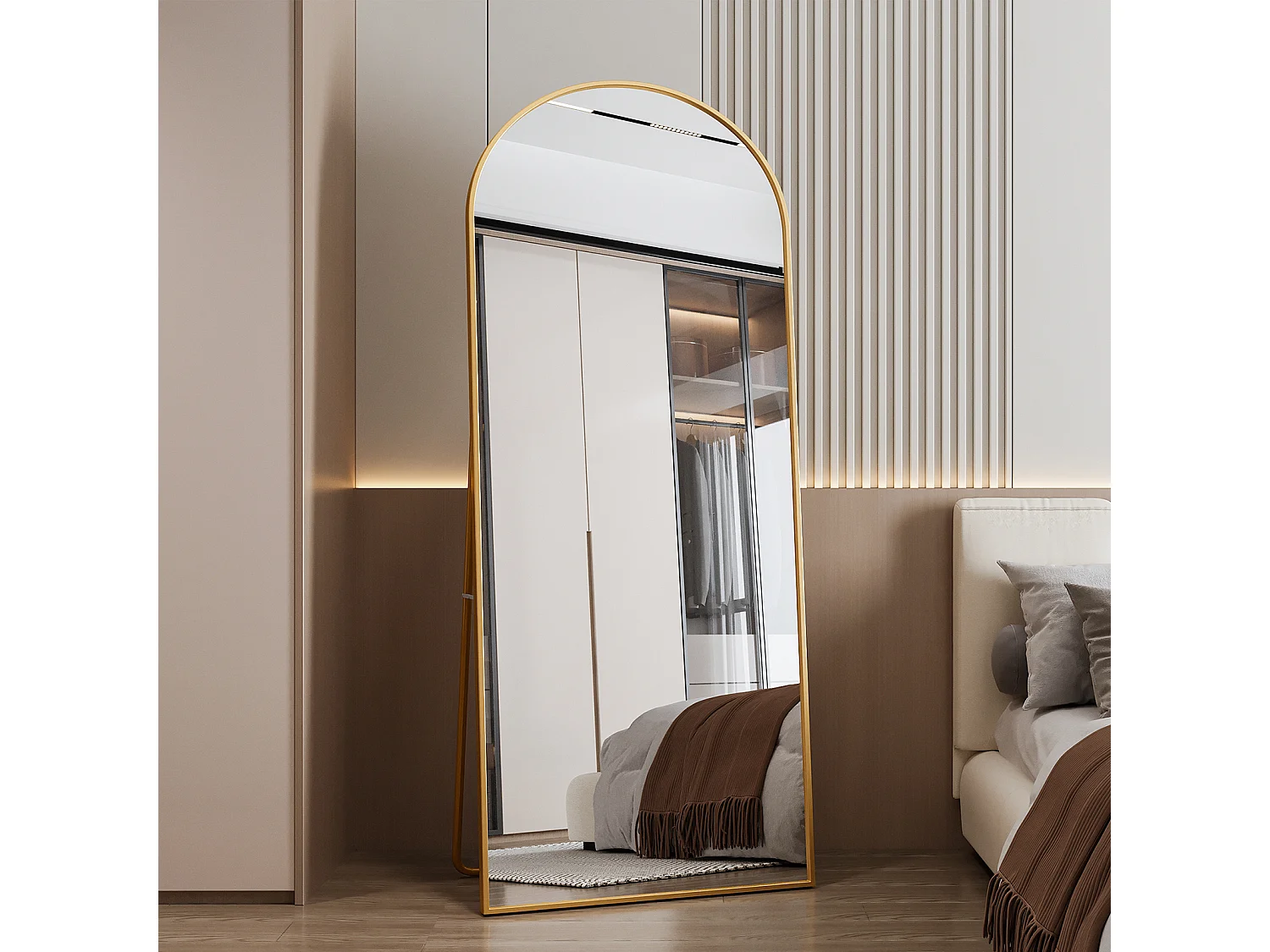 180 x 80 cm Miroir debout au sol - Miroir à corps complet arcé - avec cadre en aluminium - Or