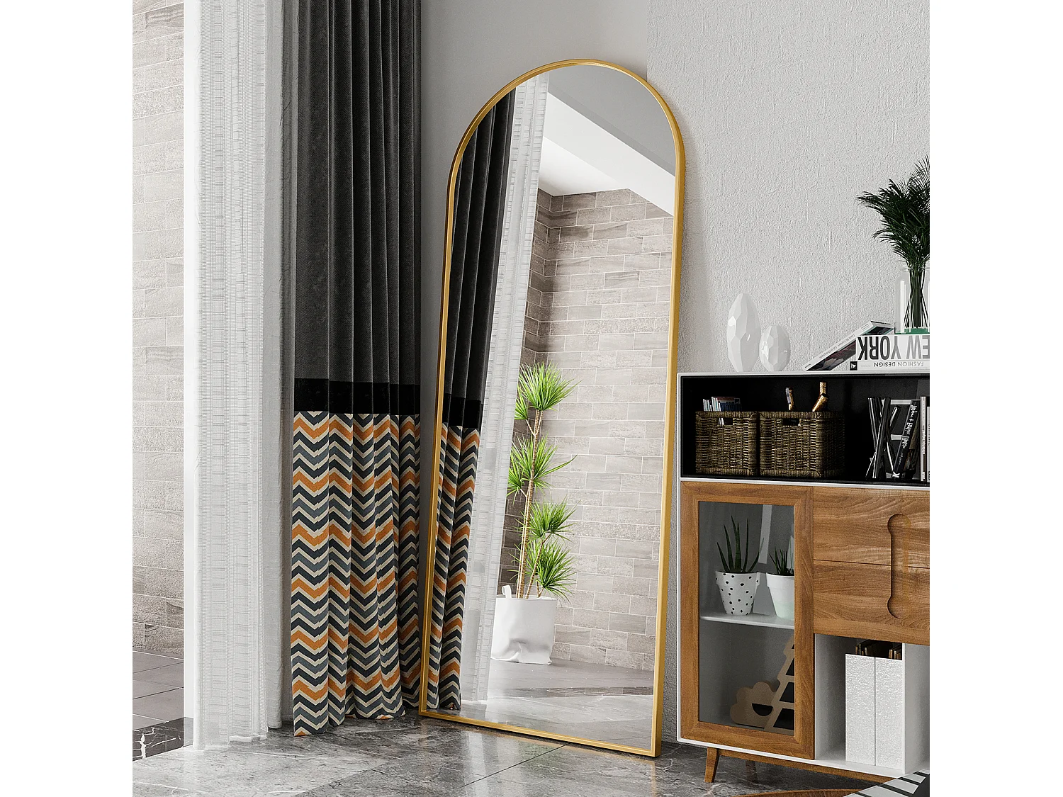 180 x 80 cm Miroir debout au sol - Miroir à corps complet arcé - avec cadre en aluminium - Or