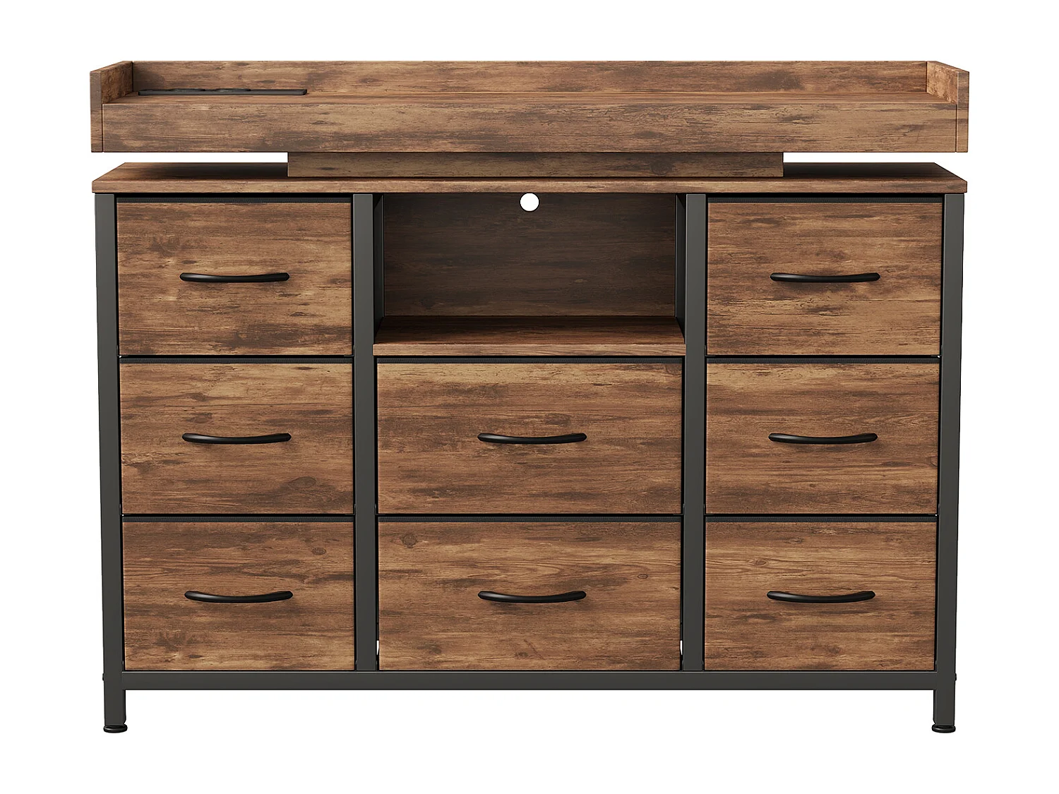 Armoire à 8 tiroirs - 108 x 30 x 82 cm - avec lumière LED RVB - avec prise de charge - marron