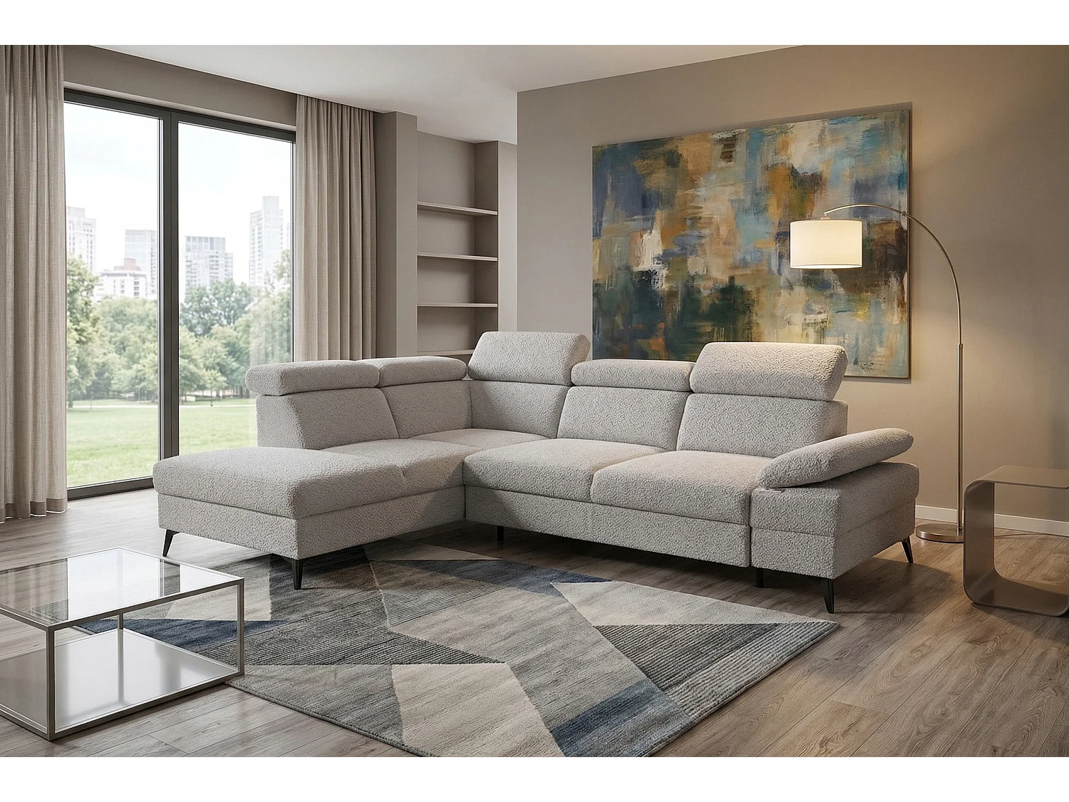 Canapé d’angle moderne Vigo avec fonction RELAX et appuie-têtes réglables – idéal pour le salon