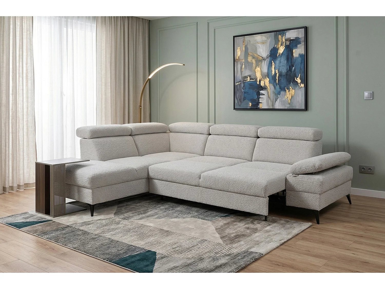 Canapé d’angle moderne Vigo avec fonction RELAX et appuie-têtes réglables – idéal pour le salon