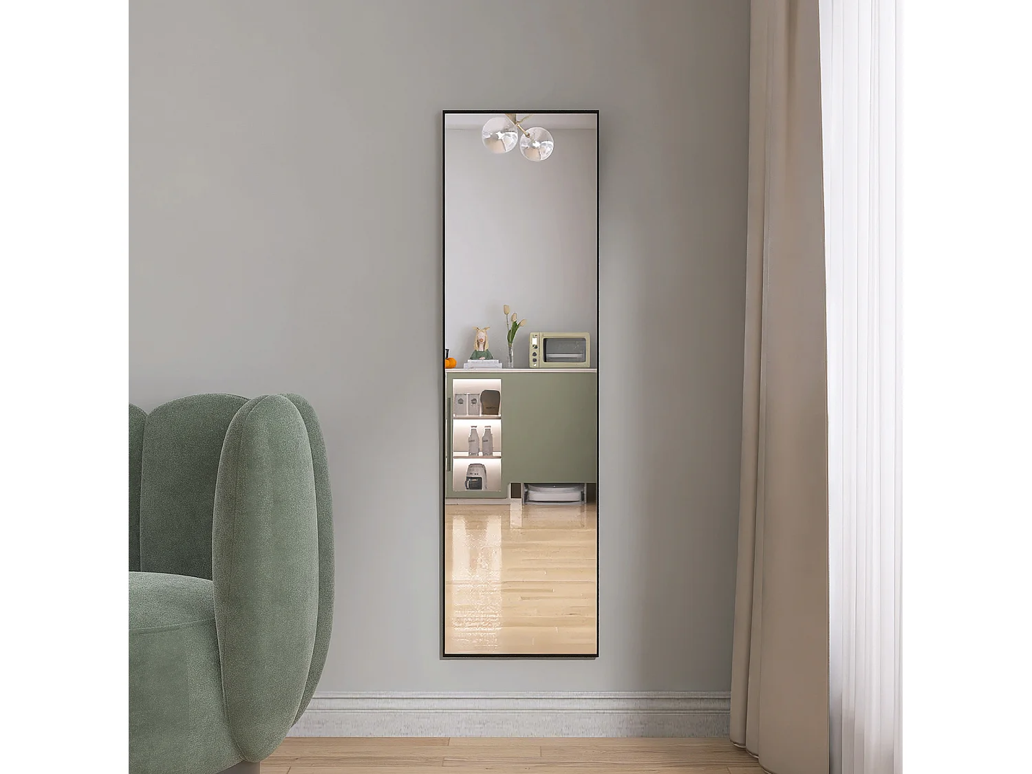 140x40cm Miroir plein corps - Miroir debout rectangle avec cadre en métal - Noir
