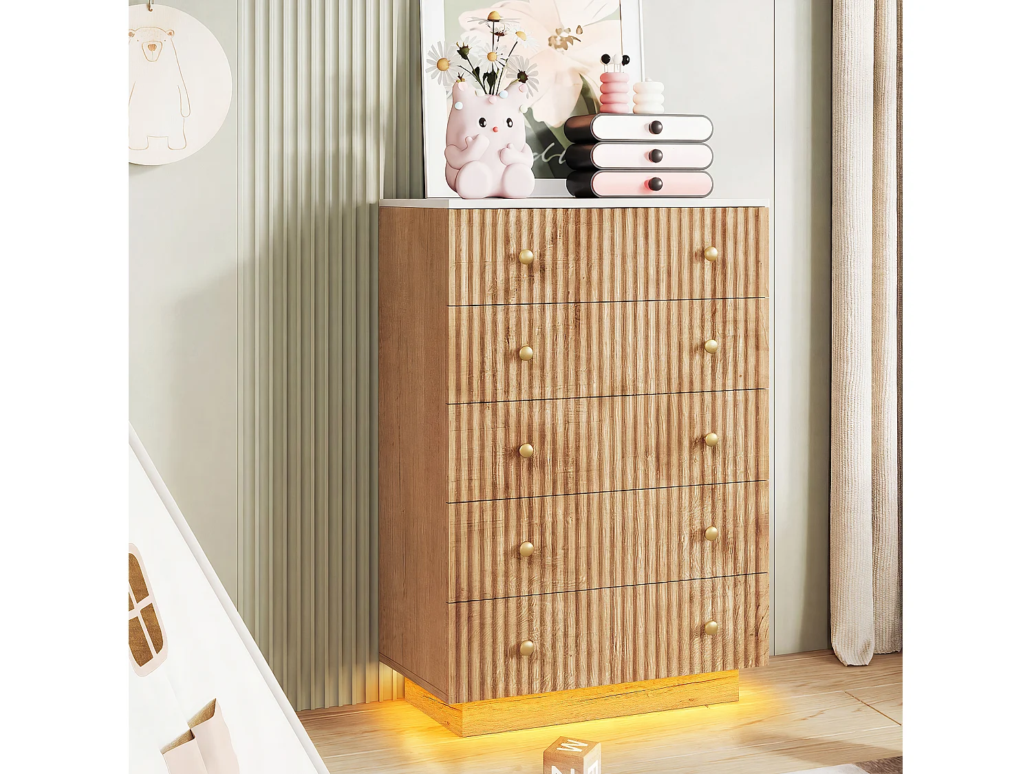 Commore avec 5 tiroirs- 73 x 40 x 111 cm - Style Rural - Lumières LED