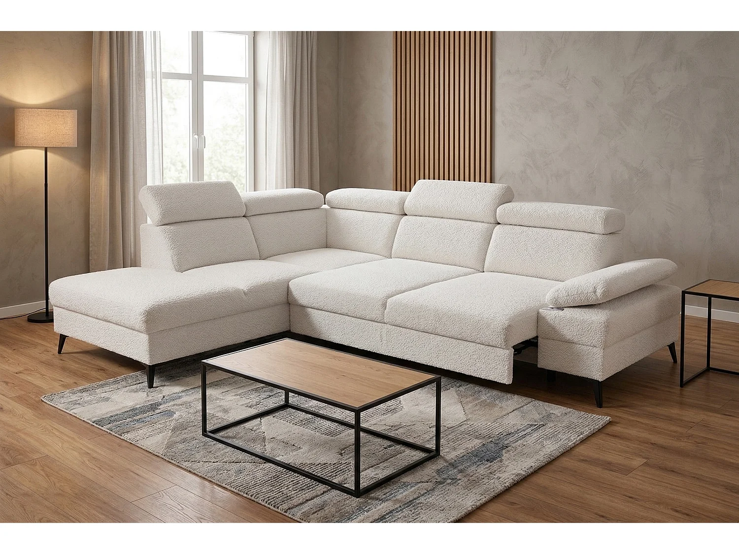 Canapé d’angle moderne Vigo avec fonction RELAX et appuie-têtes réglables – idéal pour le salon