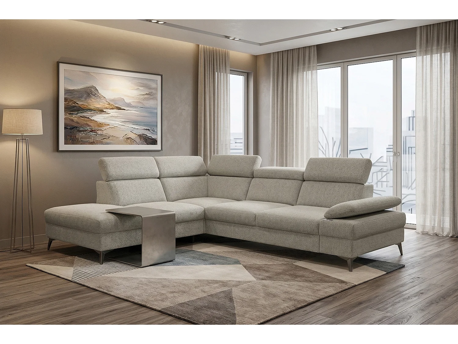 Canapé d’angle moderne Vigo avec fonction RELAX et appuie-têtes réglables – idéal pour le salon