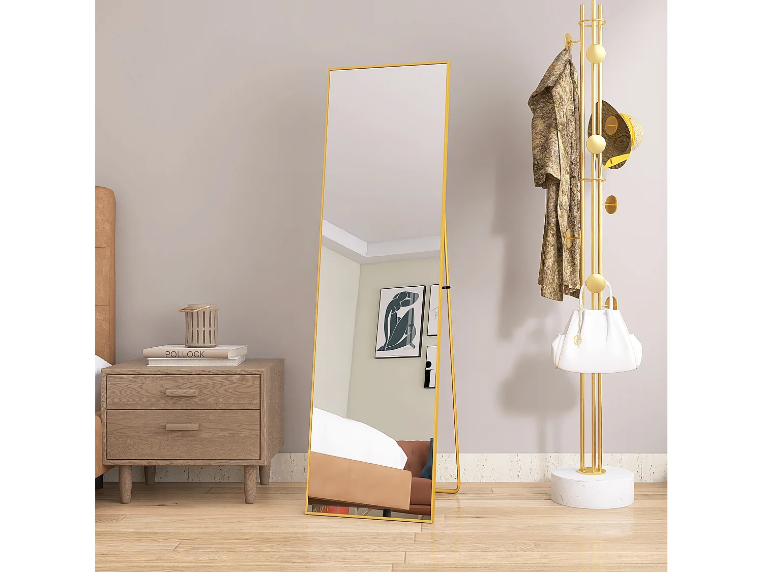 140x40cm Miroir plein corps - Miroir debout rectangle avec cadre en métal - Or