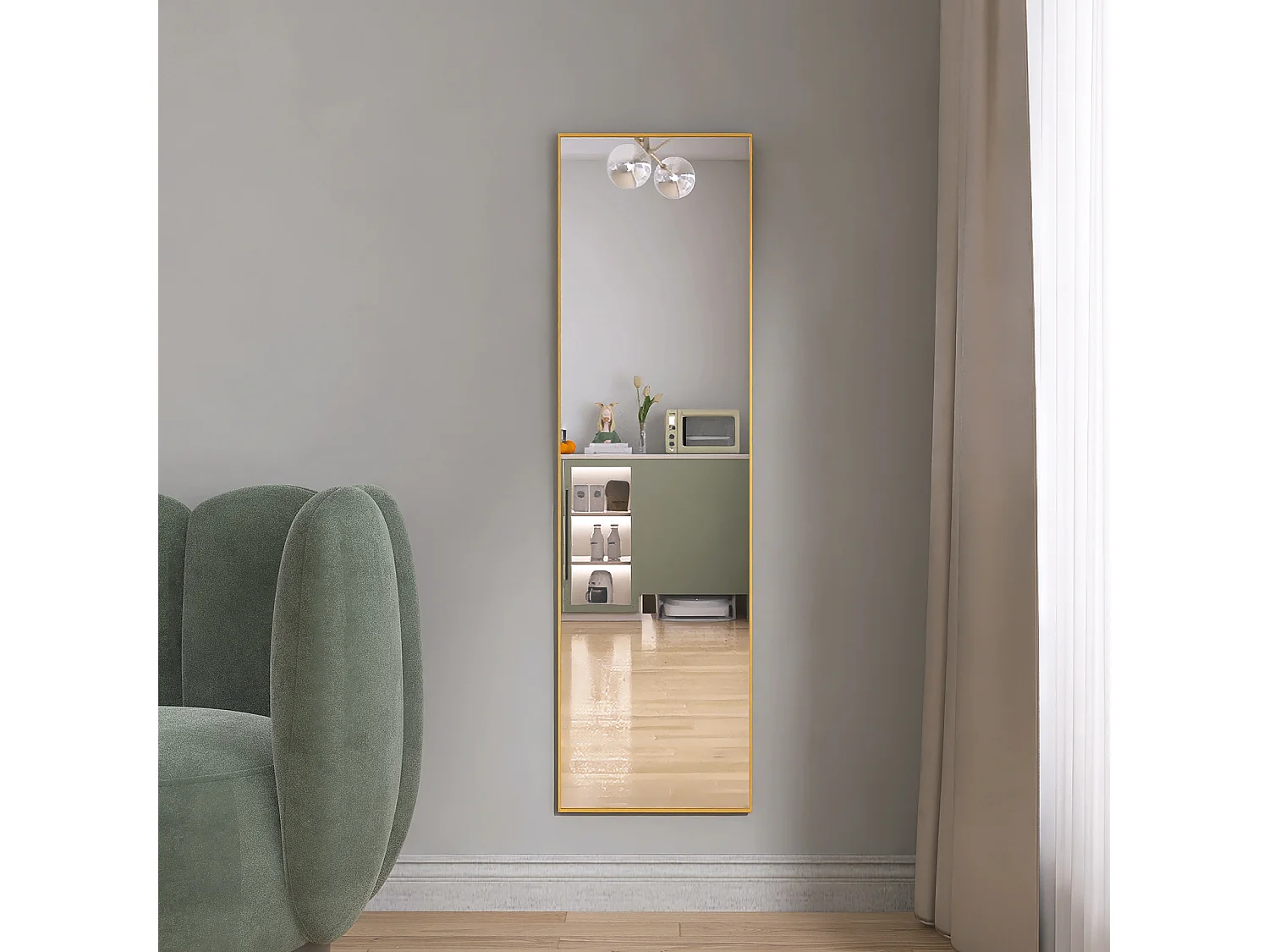 140x40cm Miroir plein corps - Miroir debout rectangle avec cadre en métal - Or