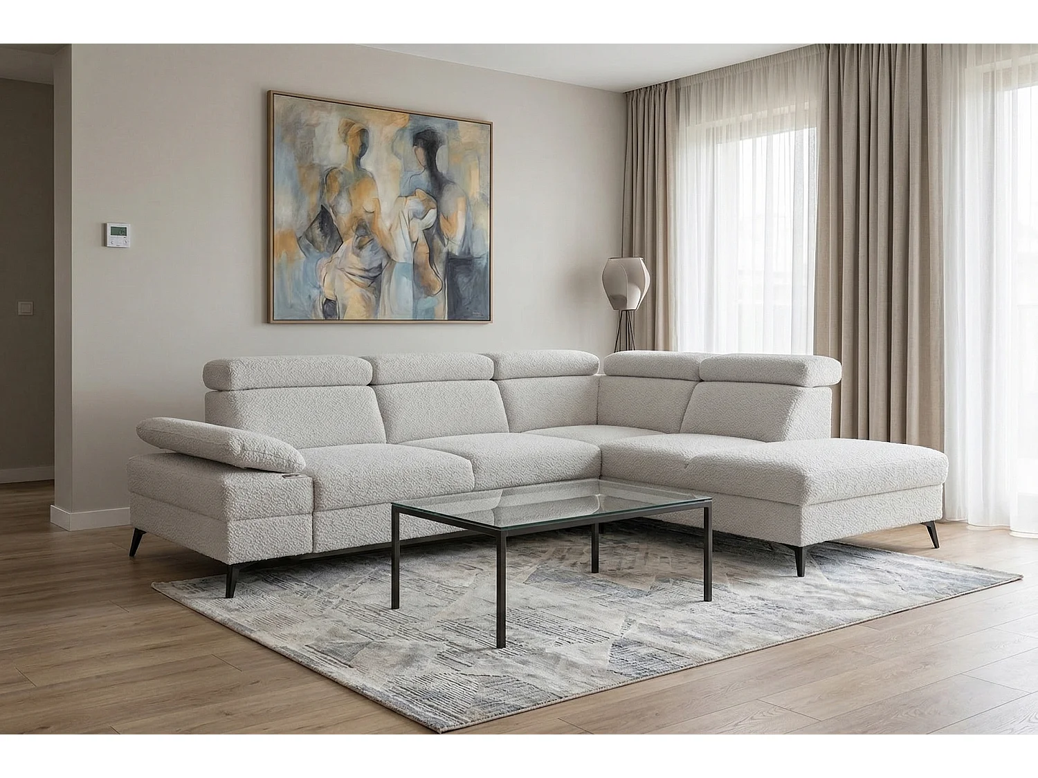 Canapé d’angle moderne Vigo avec fonction RELAX et appuie-têtes réglables – idéal pour le salon